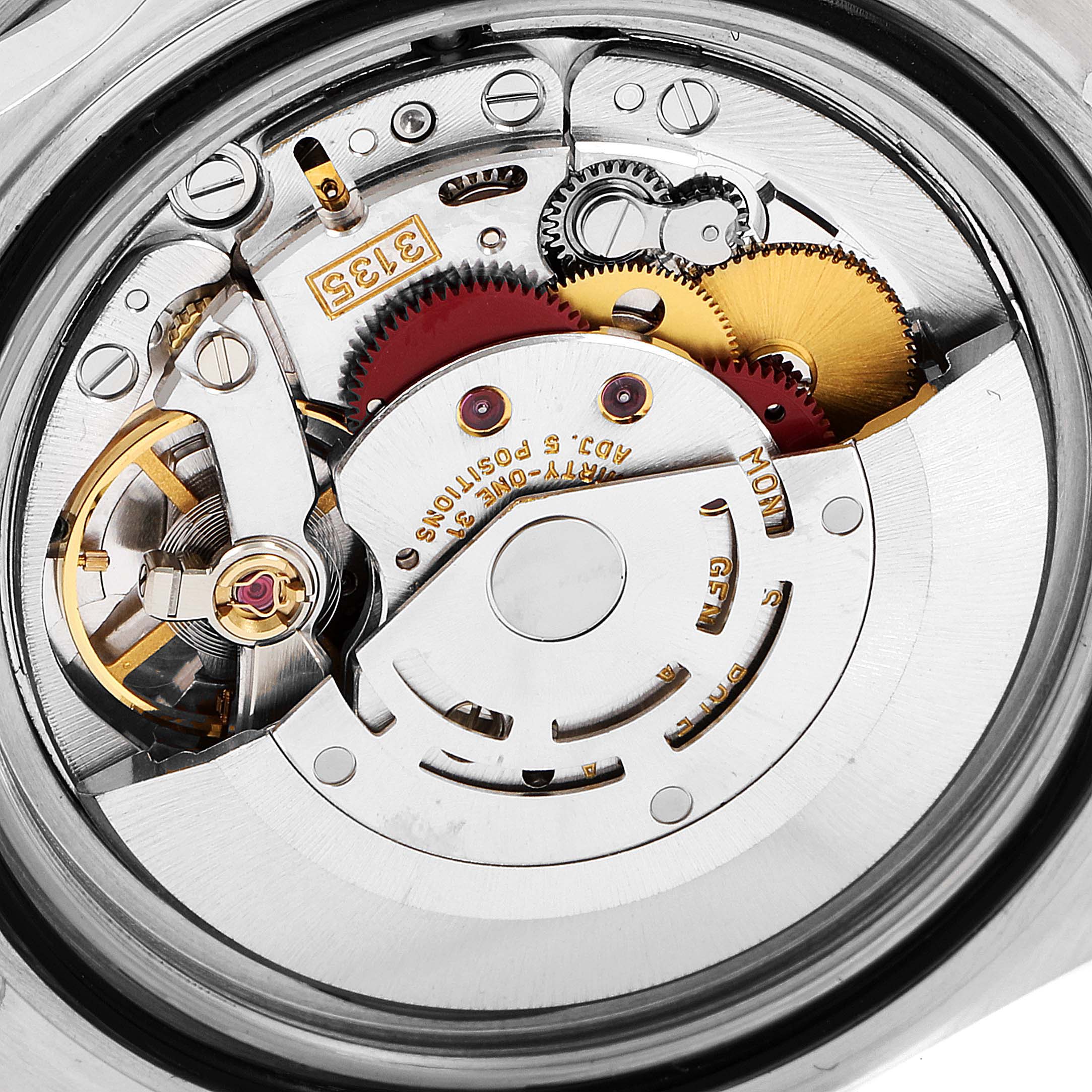 This is a close-up view of the Rolex Submariner 16610 Men
s Stainless Steel Black Dial 16610 Men
s Stainless Steel Black Dial watch
s intricate internal movement components.