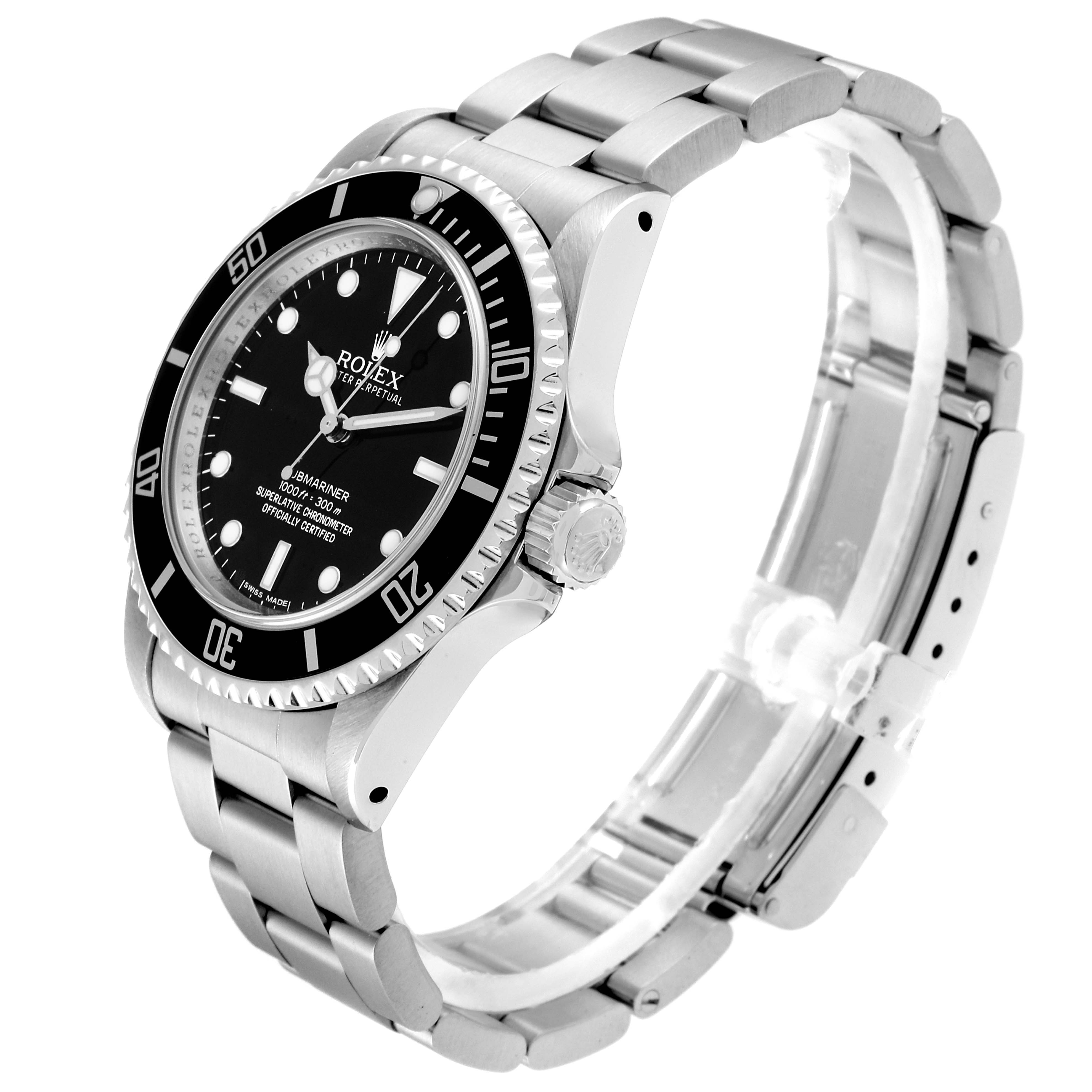 The image shows a side view and part of the bracelet of the Rolex Submariner 14060 Men
s Stainless Steel Black Dial 14060 Men
s Stainless Steel Black Dial watch model.