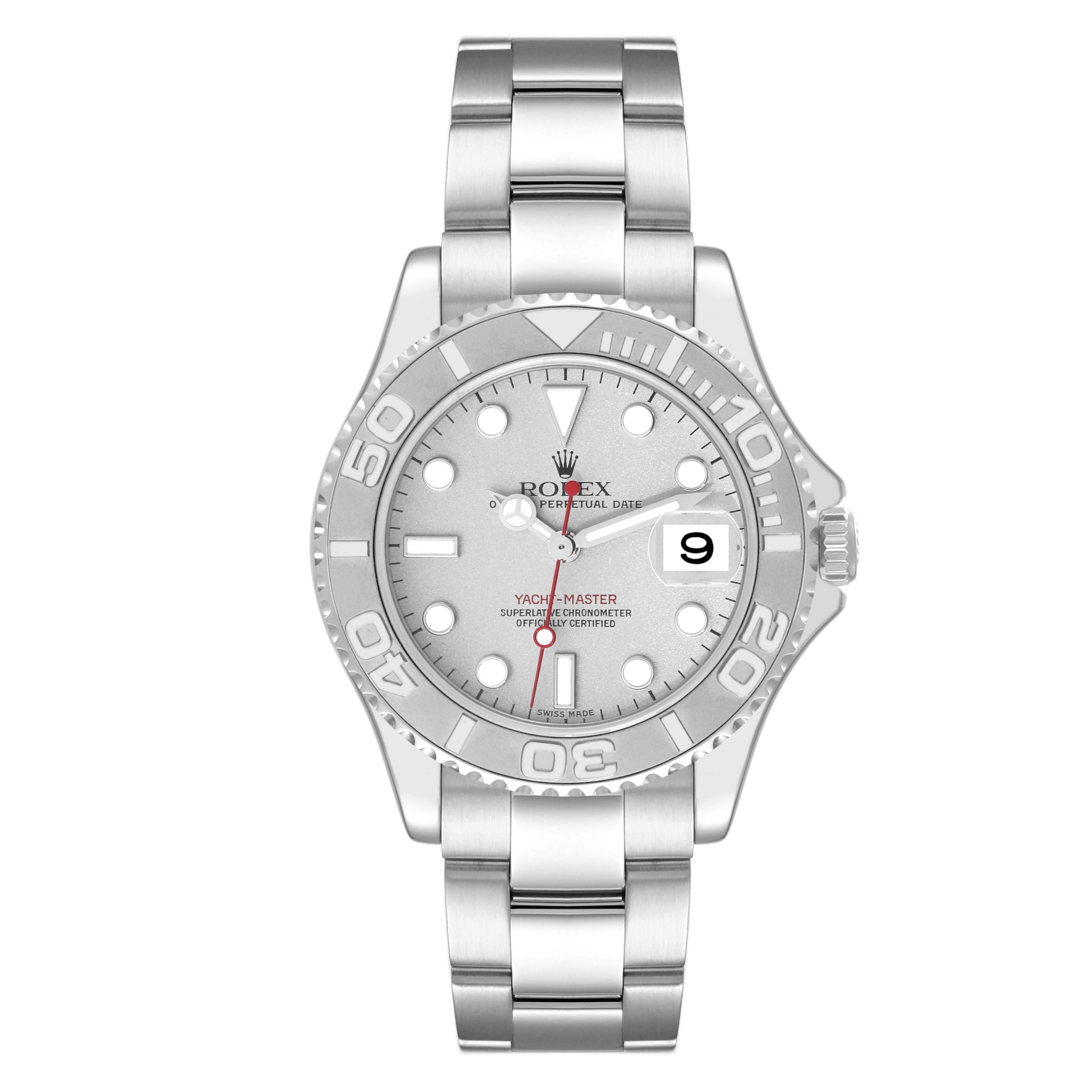 The Rolex Yacht-Master 168622 Men's Stainless Steel Grey Dial 168622 Men's Stainless Steel Grey Dial watch is shown from a front angle, displaying the dial, bezel, and bracelet.