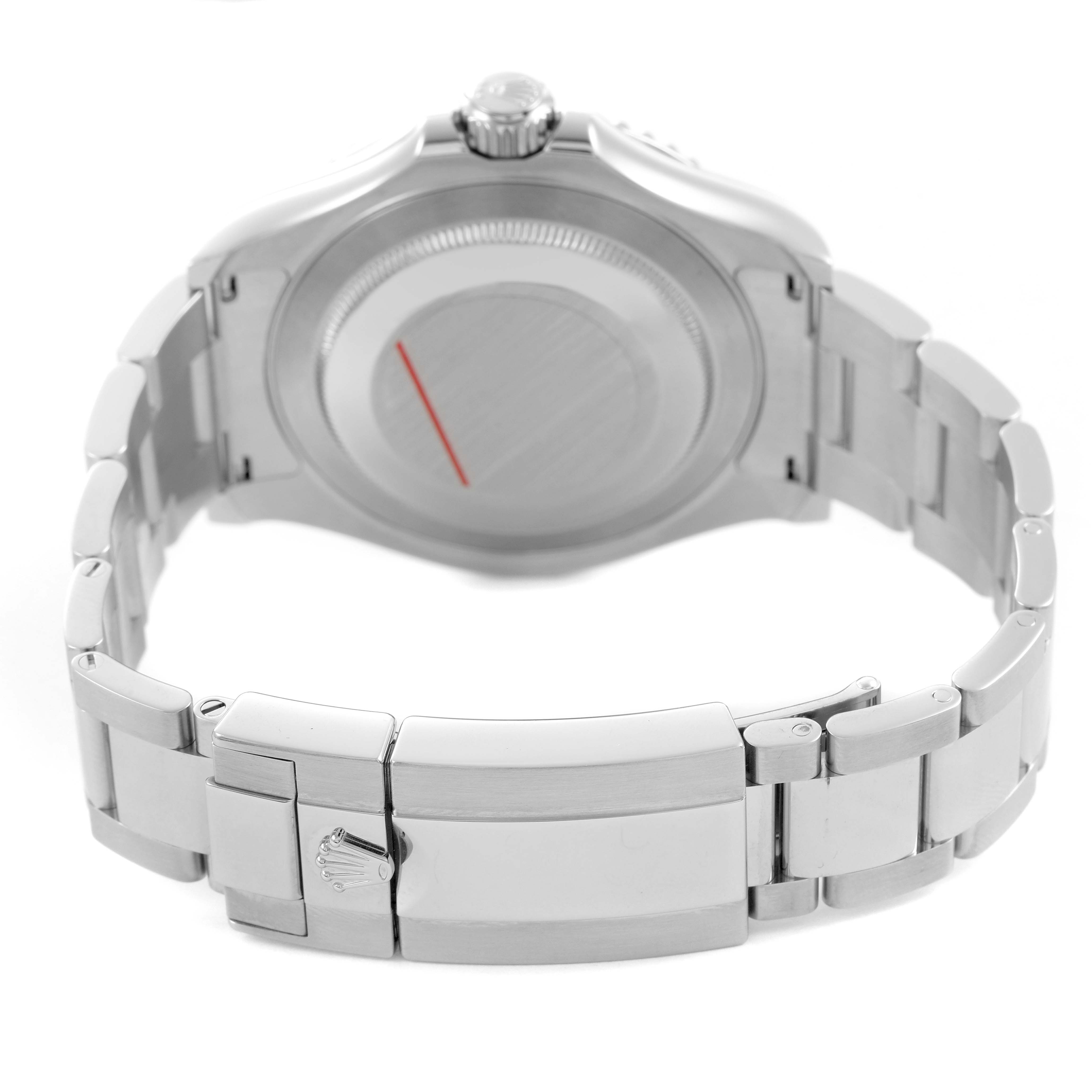 The image shows the back and bracelet of a Rolex Yacht-Master M126622-0001 Men's Stainless Steel Grey Dial watch from a rear angle.