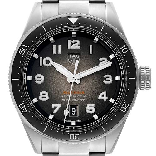 The image shows a front view of the Tag Heuer Autavia model watch, highlighting its face, bezel, and crown.