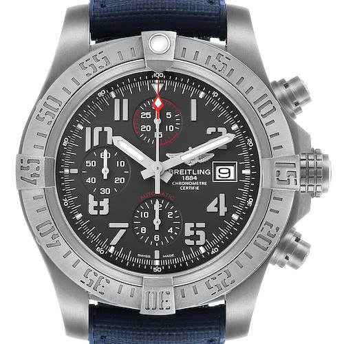 The Breitling Avenger E1338310/M536-109W Men's Titanium Grey Dial watch is shown from the front, displaying its dial, bezel, subdials, and pushers.
