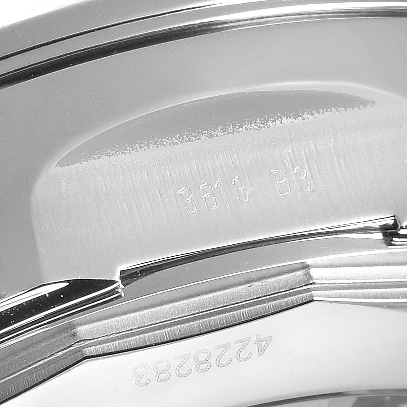 A close-up view of the side and part of the back of the Bentley model by Breitling, showing its engraved serial numbers.