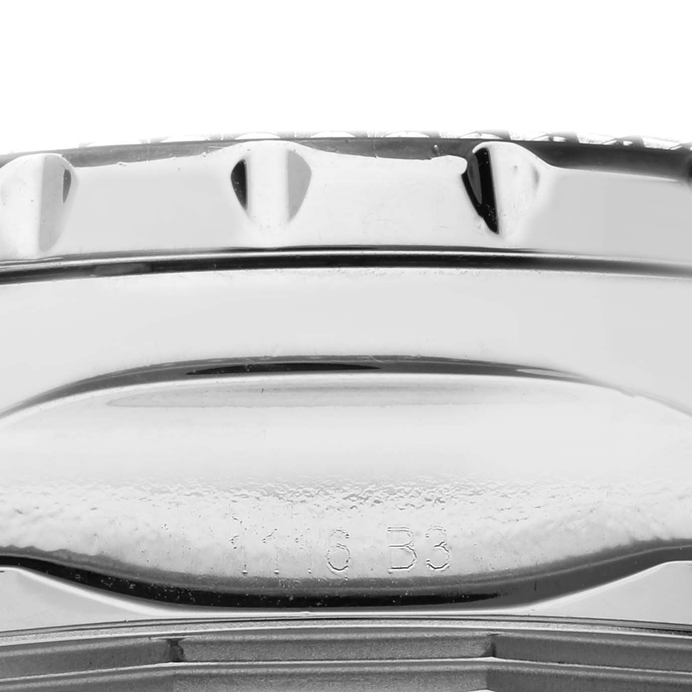 The image shows a close-up side view of the bezel and case edge of the Breitling Bentley A13362 Men
s Stainless Steel Mother of Pearl Dial A13362 Men
s Stainless Steel Mother of Pearl Dial watch.