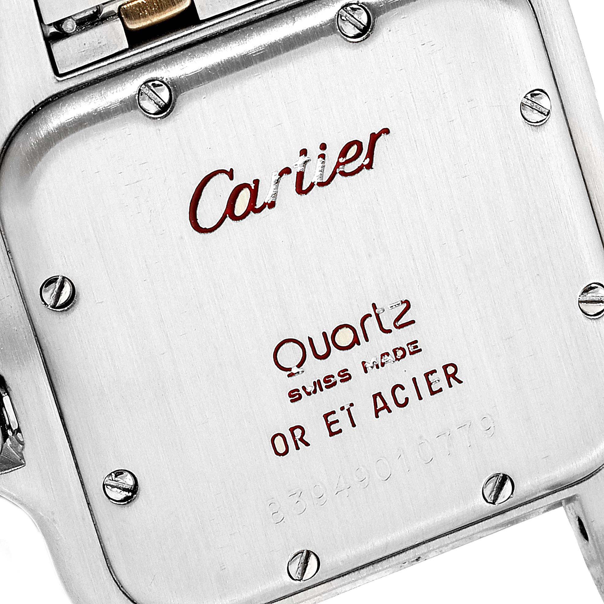 This image shows the back case of the Cartier Panthere W25028B8 Men
s Steel and Gold (two tone) Silver Dial W25028B8 Men
s Steel and Gold (two tone) Silver Dial model watch at a slightly angled close-up.