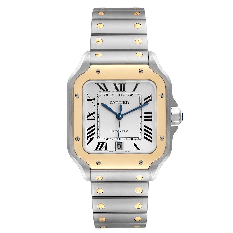 Cartier Santos Large Steel Yellow Gold Mens Watch W2SA0006 Box Papers SwissWatchExpo