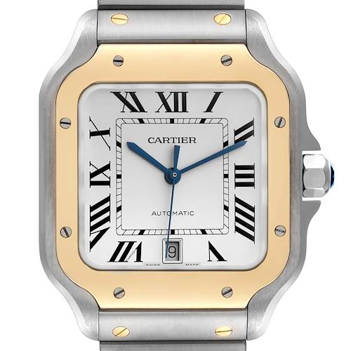 Photo of Cartier Santos Large Steel Yellow Gold Mens Watch W2SA0006 Box Papers