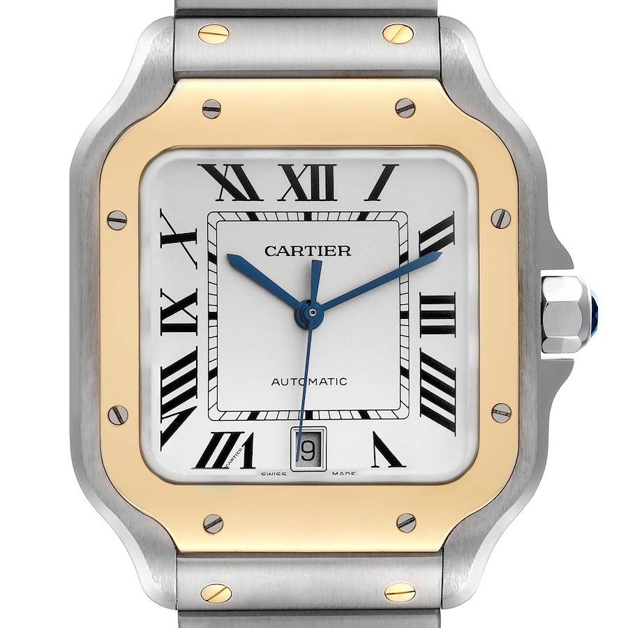 Cartier Santos Large Steel Yellow Gold Mens Watch W2SA0006 Box Papers SwissWatchExpo