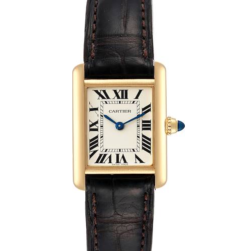 Photo of Cartier Tank Louis Small Yellow Gold Brown Strap Ladies Watch W1529856 Card