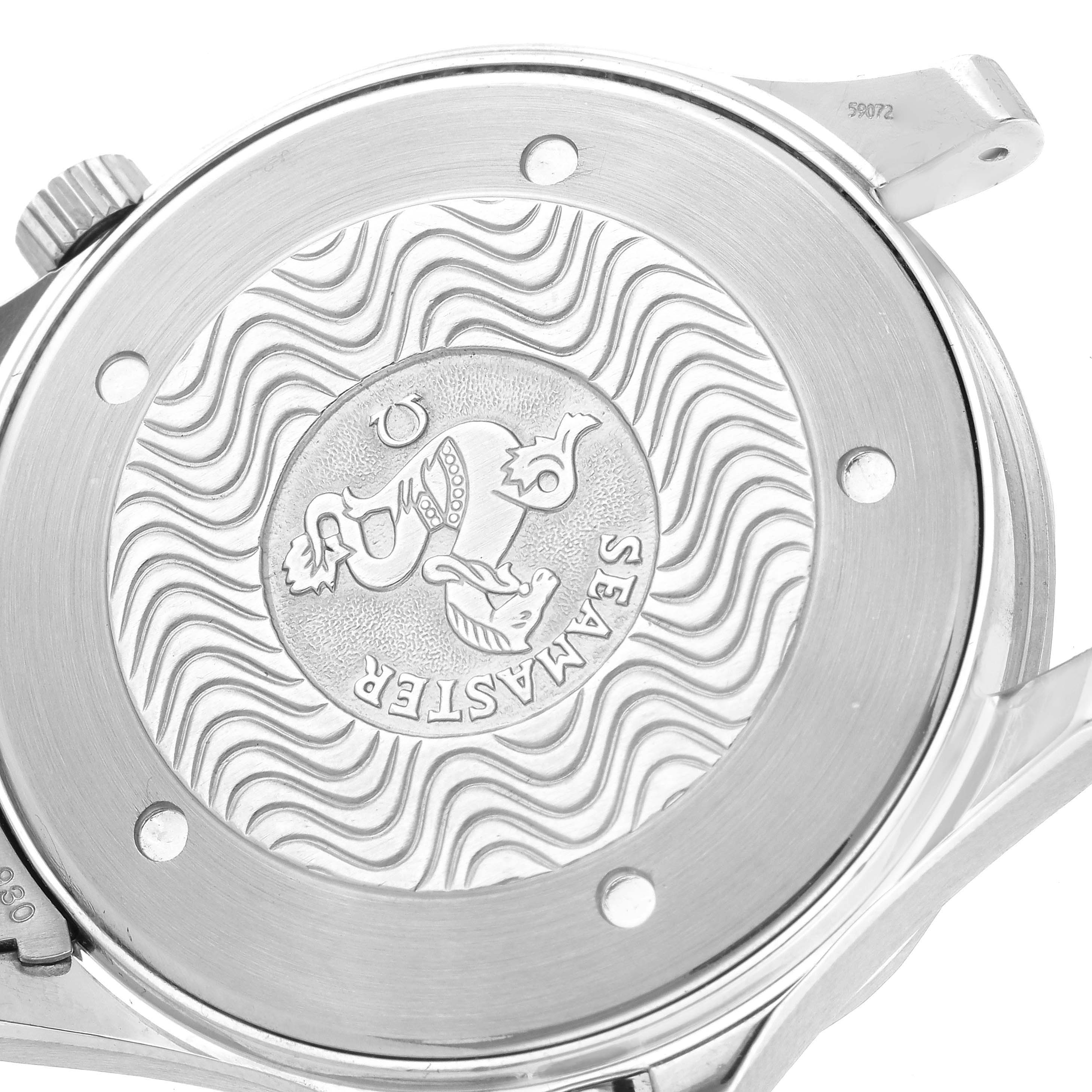 This image shows the case back of an Omega Seamaster 2264.50.00 Men
s Stainless Steel Black Dial 2264.50.00 Men
s Stainless Steel Black Dial watch, viewed from a top-down angle.