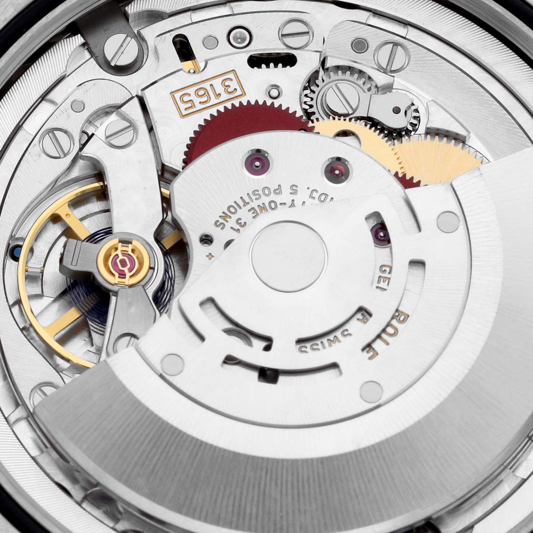The image shows a close-up view of the mechanism inside a Rolex Cellini 50519 Men
s White Gold Blue Dial 50519 Men
s White Gold Blue Dial watch.