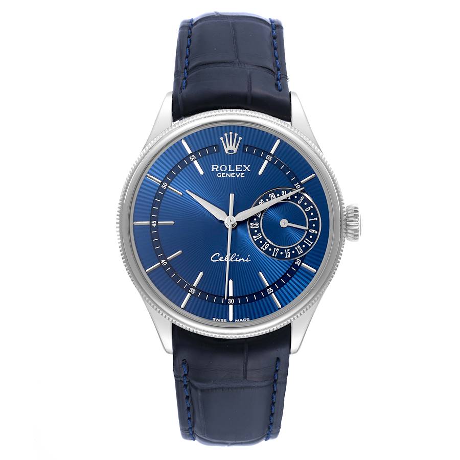 Rolex Cellini Date White Gold Blue Dial Mens Watch 50519 Box Card SwissWatchExpo