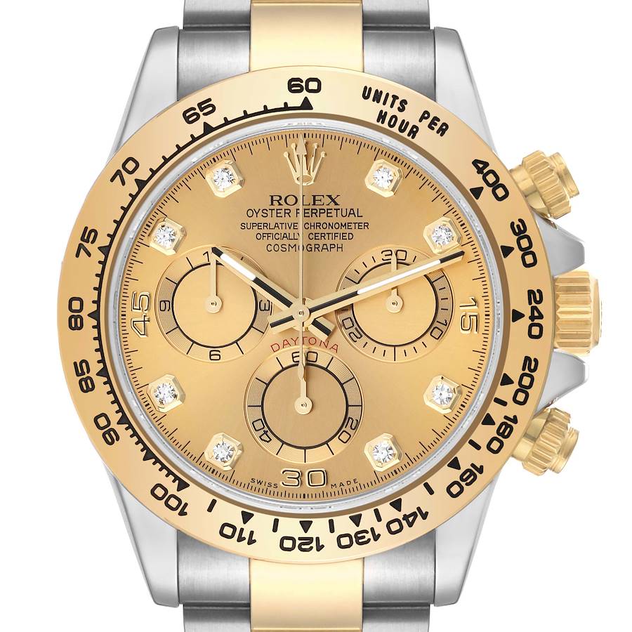 Rolex Cosmograph Daytona Steel Yellow Gold Diamond Dial Watch 116503 Box Card SwissWatchExpo