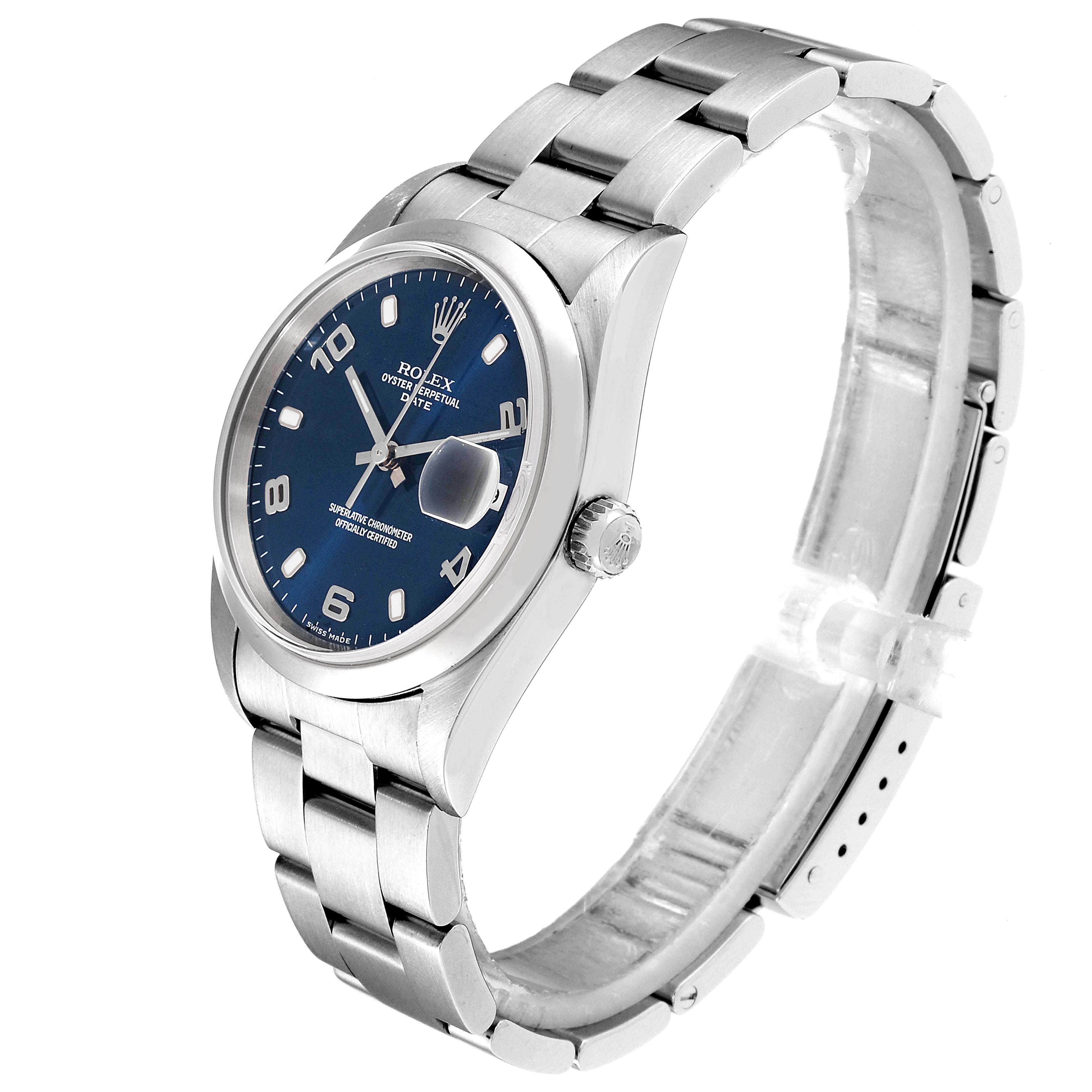 The image shows a Rolex Date 15200 Men's Stainless Steel Blue Dial 15200 Men's Stainless Steel Blue Dial model watch at a slight angle, displaying the face, crown, and bracelet.