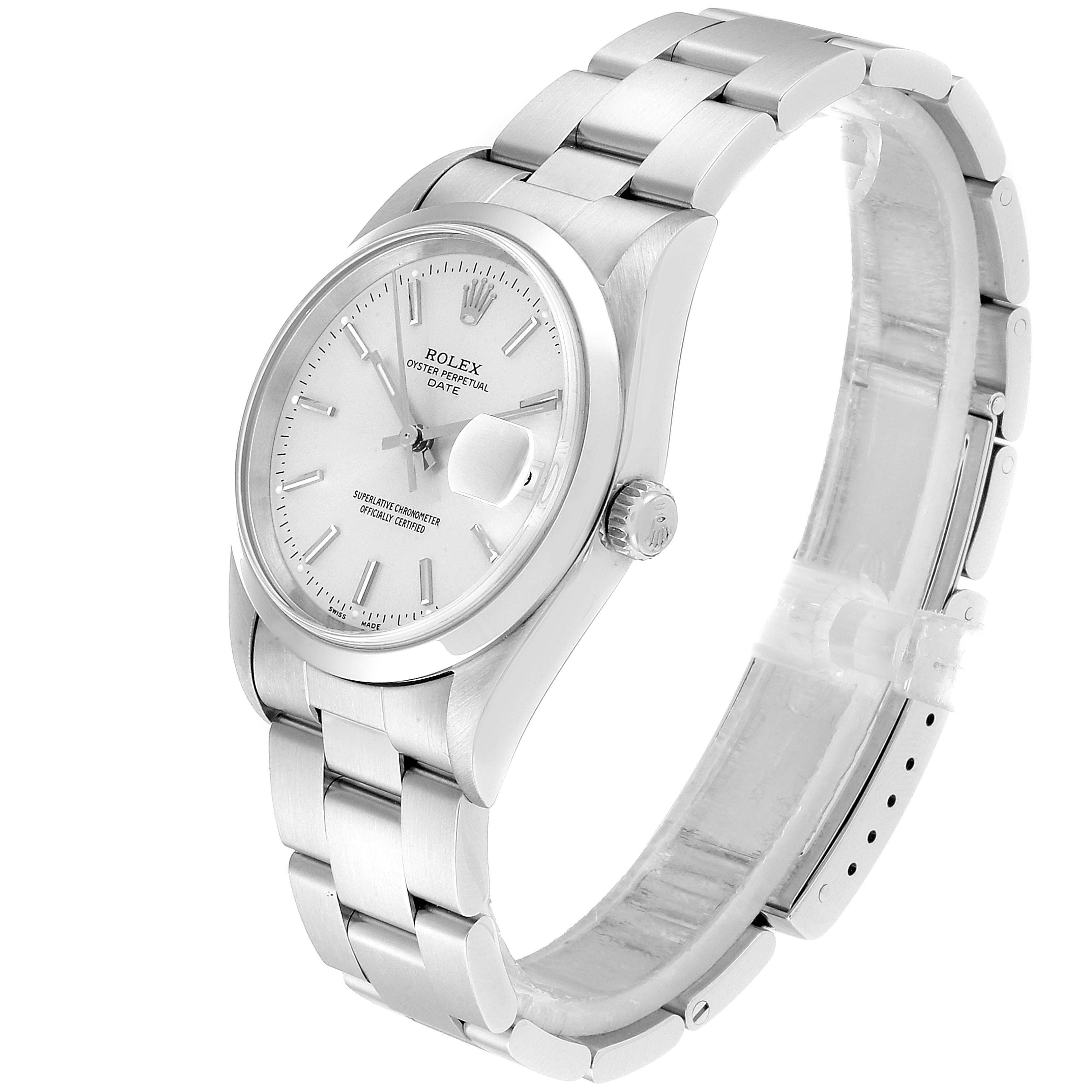 The Rolex Datejust 15200 Men's Stainless Steel Silver Dial 15200 Men's Stainless Steel Silver Dial watch is shown at a slight angle, displaying the face, bracelet, bezel, and crown.