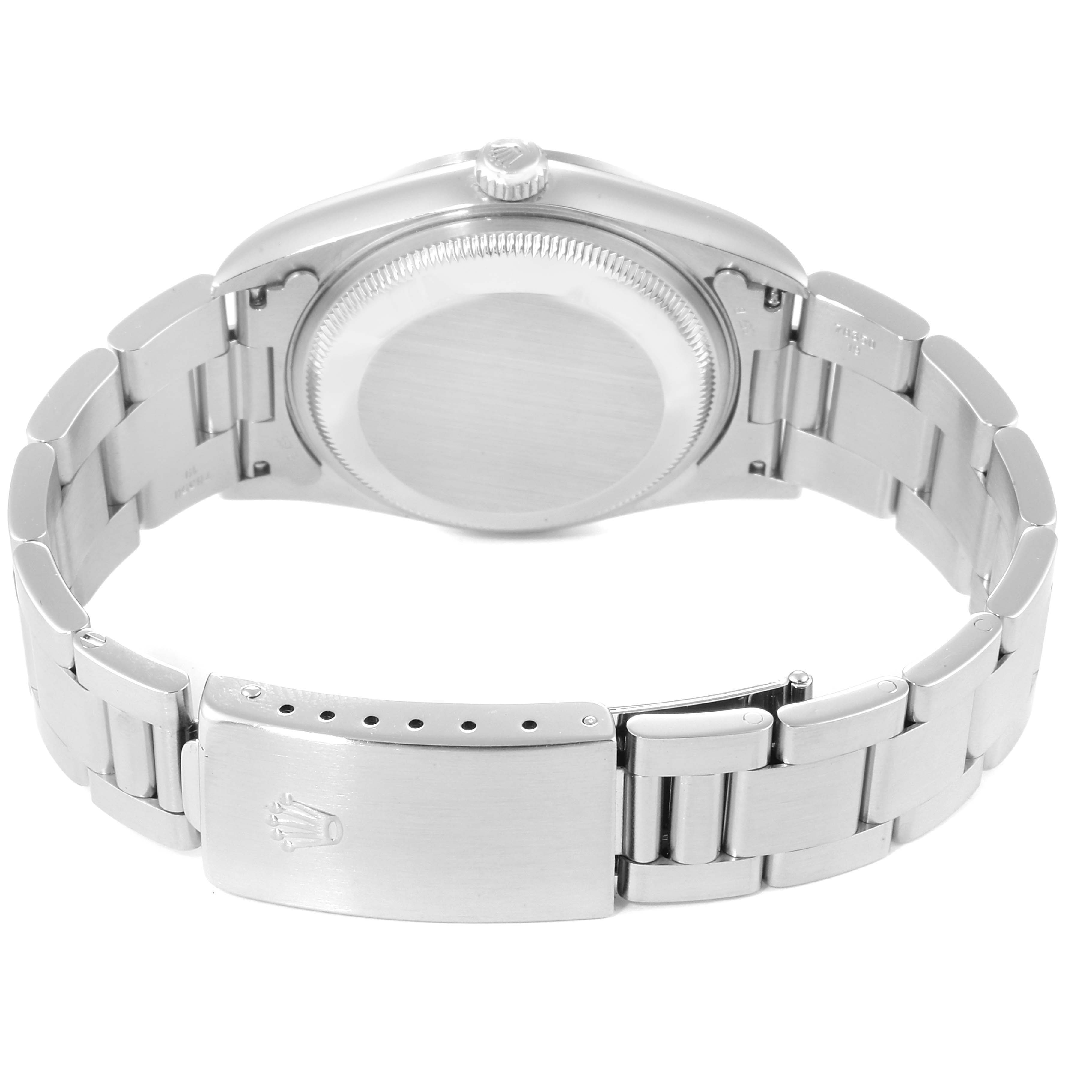 The image shows the back and bracelet of a Rolex Datejust 15200 Men's Stainless Steel Silver Dial 15200 Men's Stainless Steel Silver Dial watch, focusing on the clasp and case back.