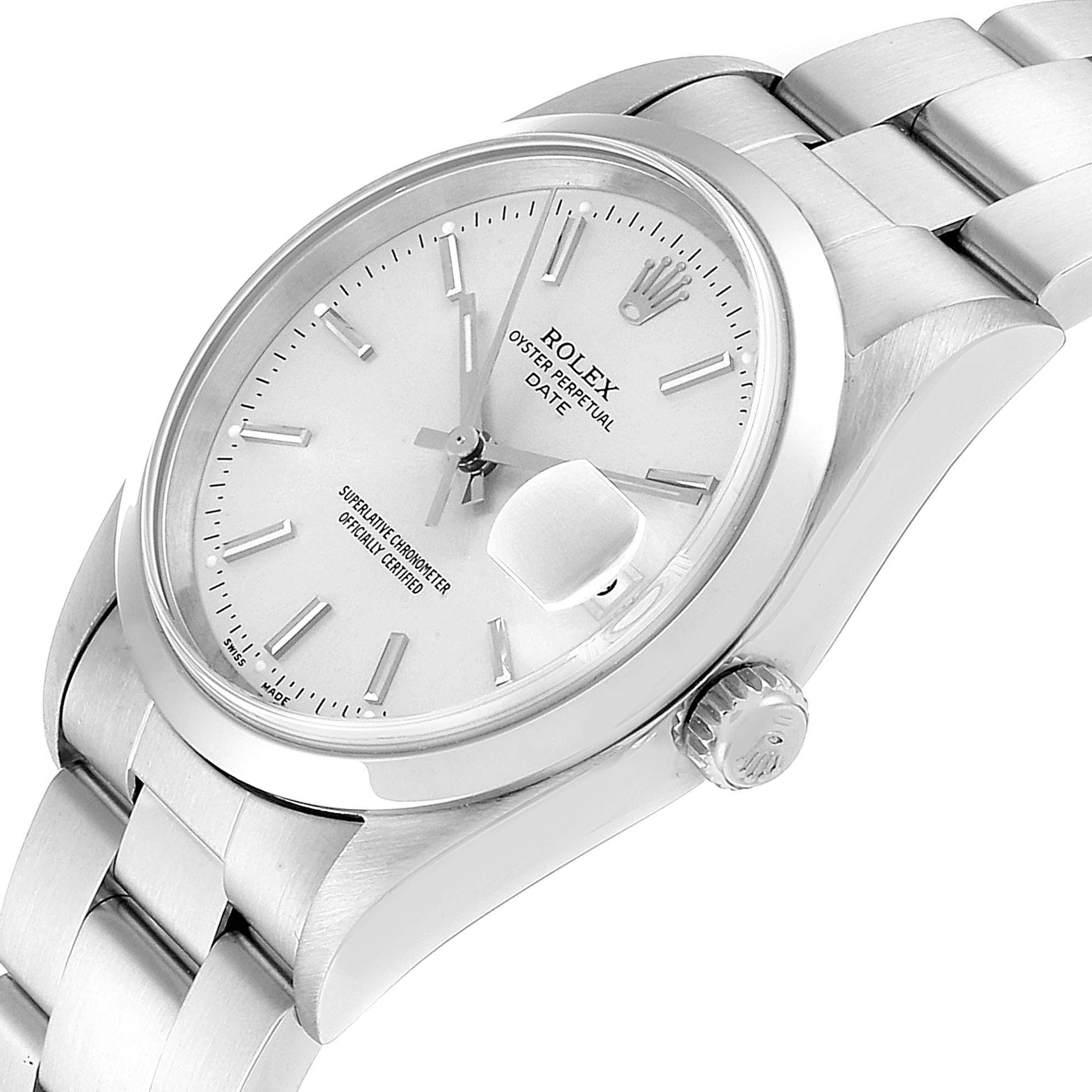 This Rolex Datejust 15200 Men's Stainless Steel Silver Dial 15200 Men's Stainless Steel Silver Dial watch is shown at an angled view, displaying the dial, bezel, crown, and part of the bracelet.