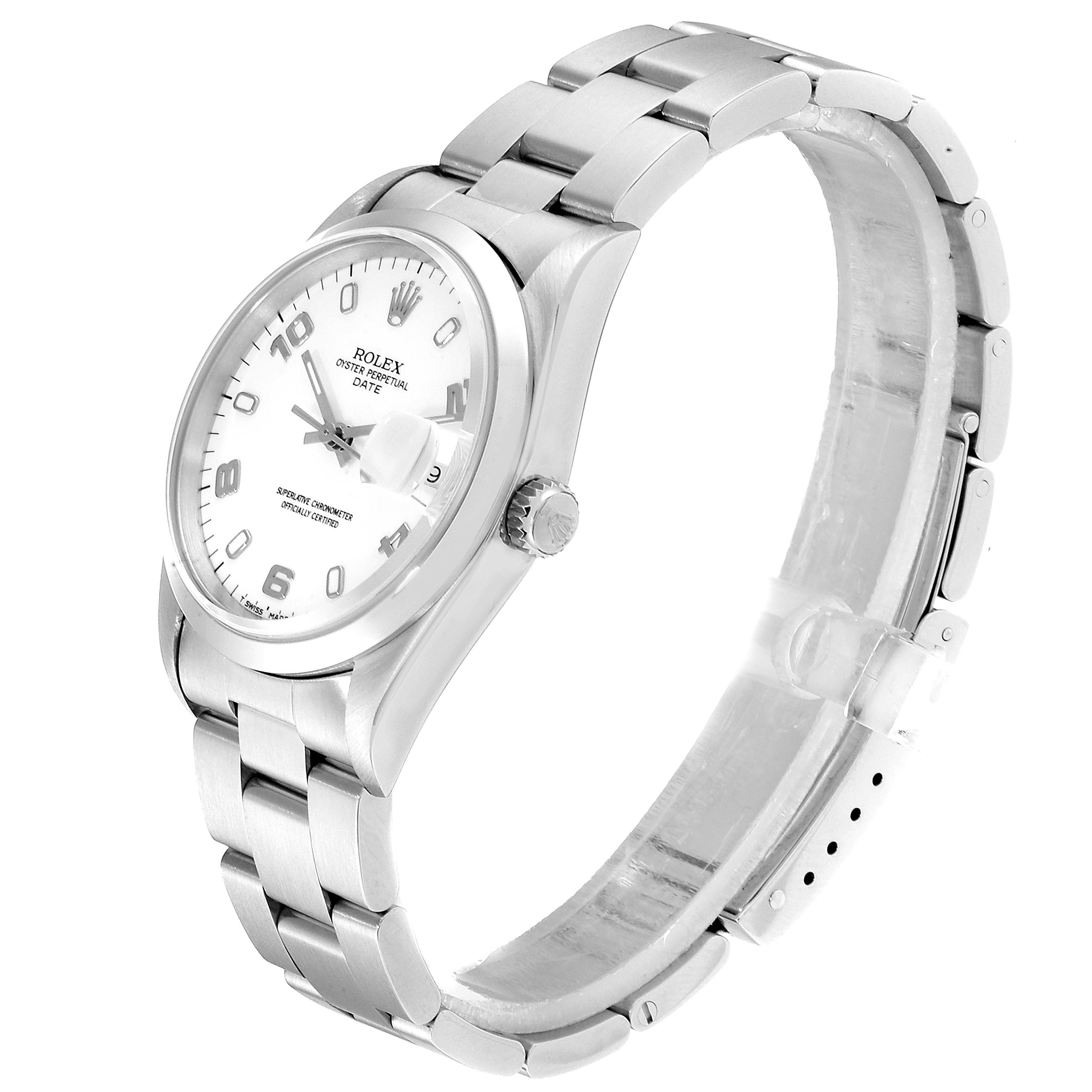 The image shows a side angle of the Rolex Date 15200 Men's Stainless Steel White Dial 15200 Men's Stainless Steel White Dial watch, highlighting the face, crown, and bracelet.