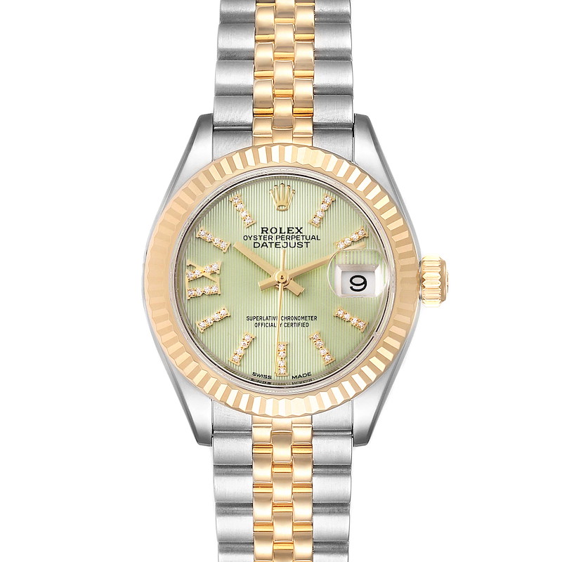 Rolex Datejust 28 Steel Yellow Gold Green Diamond Dial Ladies Watch 279173 SwissWatchExpo
