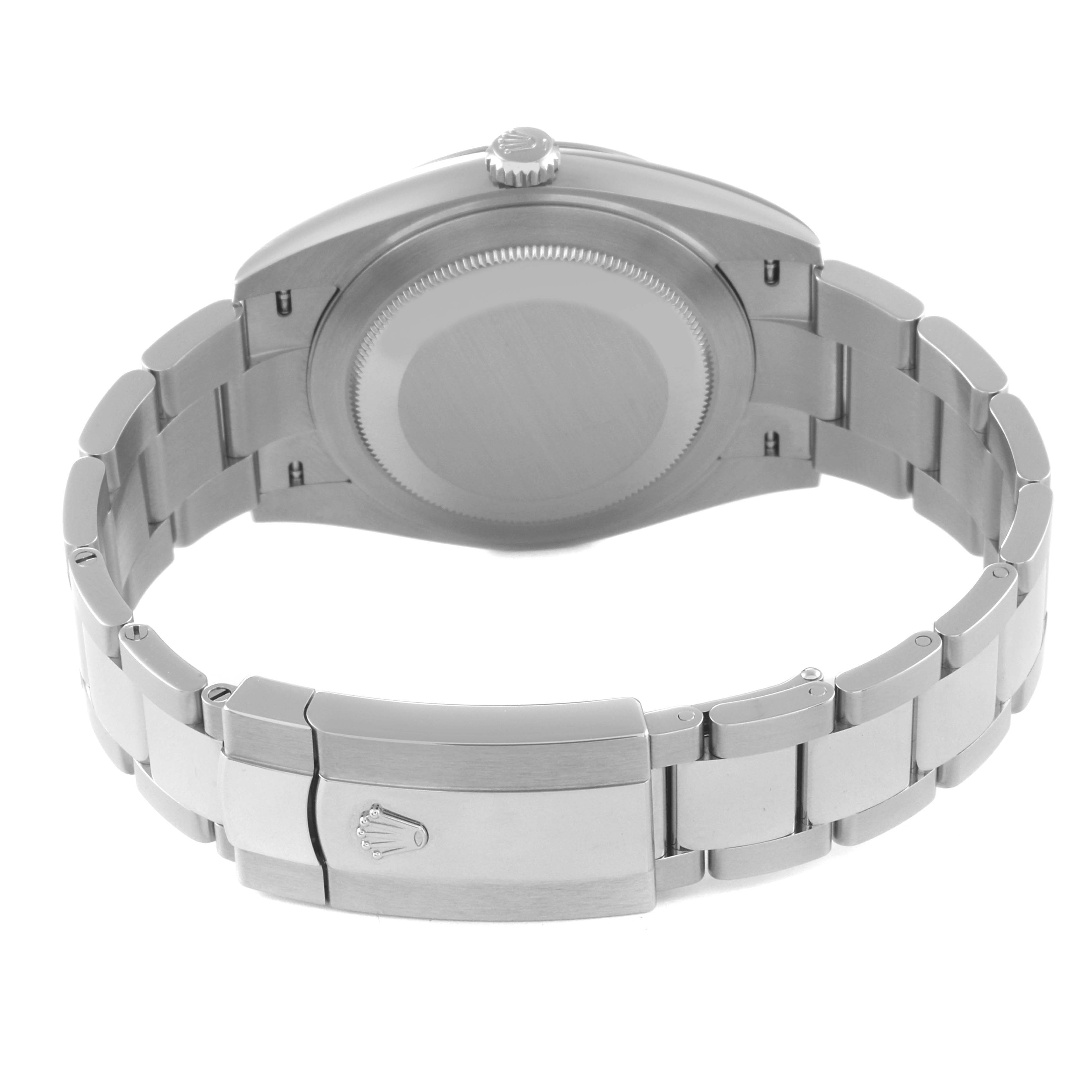 This image shows the back case and bracelet of a Rolex Datejust 41 126300 Men's Stainless Steel Green Dial 126300 Men's Stainless Steel Green Dial.