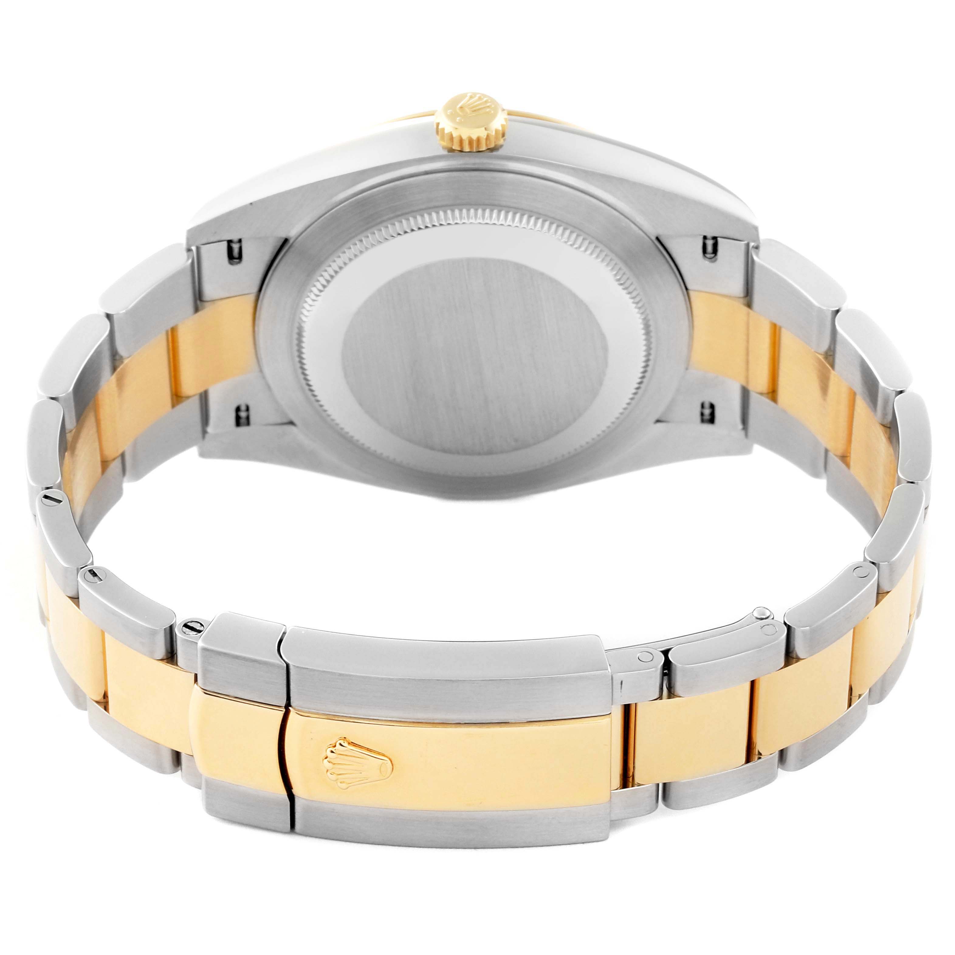 The image shows the back and bracelet of a Rolex Datejust 41 126303 Men's Steel and Gold (two tone) Mother of Pearl Dial 126303 Men's Steel and Gold (two tone) Mother of Pearl Dial watch, highlighting its clasp and case back.