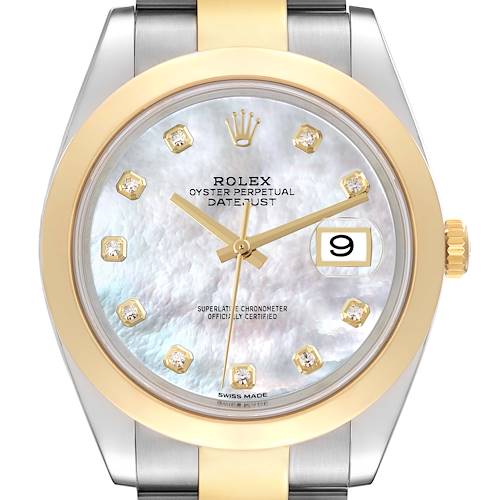 Photo of Rolex Datejust 41 Steel Yellow Gold Mother of Pearl Diamond Dial Mens Watch 126303 Box Card