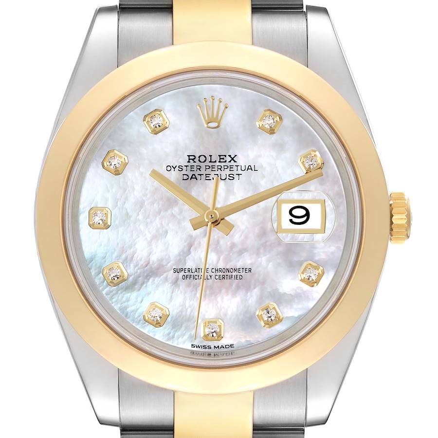 Rolex Datejust 41 Steel Yellow Gold Mother of Pearl Diamond Dial Mens Watch 126303 Box Card SwissWatchExpo