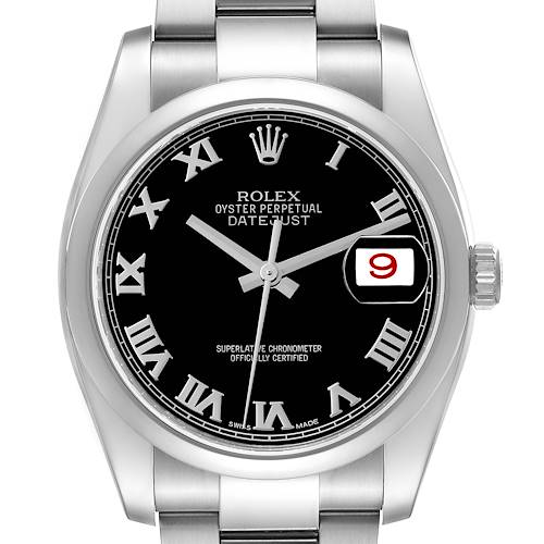 This image shows a Rolex Datejust watch from a frontal angle, highlighting the dial, bezel, and bracelet.