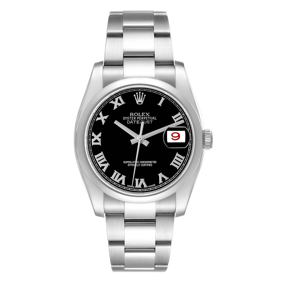 Rolex Datejust Black Roman Dial Steel Mens Watch 116200 SwissWatchExpo