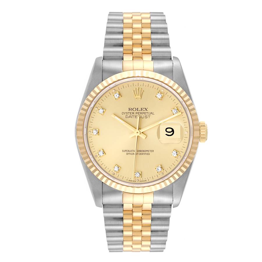 Rolex Datejust Champagne Diamond Dial Steel Yellow Gold Watch 16233 SwissWatchExpo