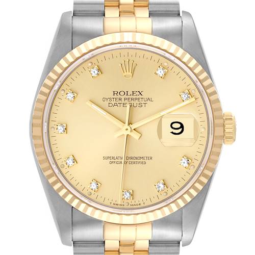 Photo of Rolex Datejust Champagne Diamond Dial Steel Yellow Gold Watch 16233