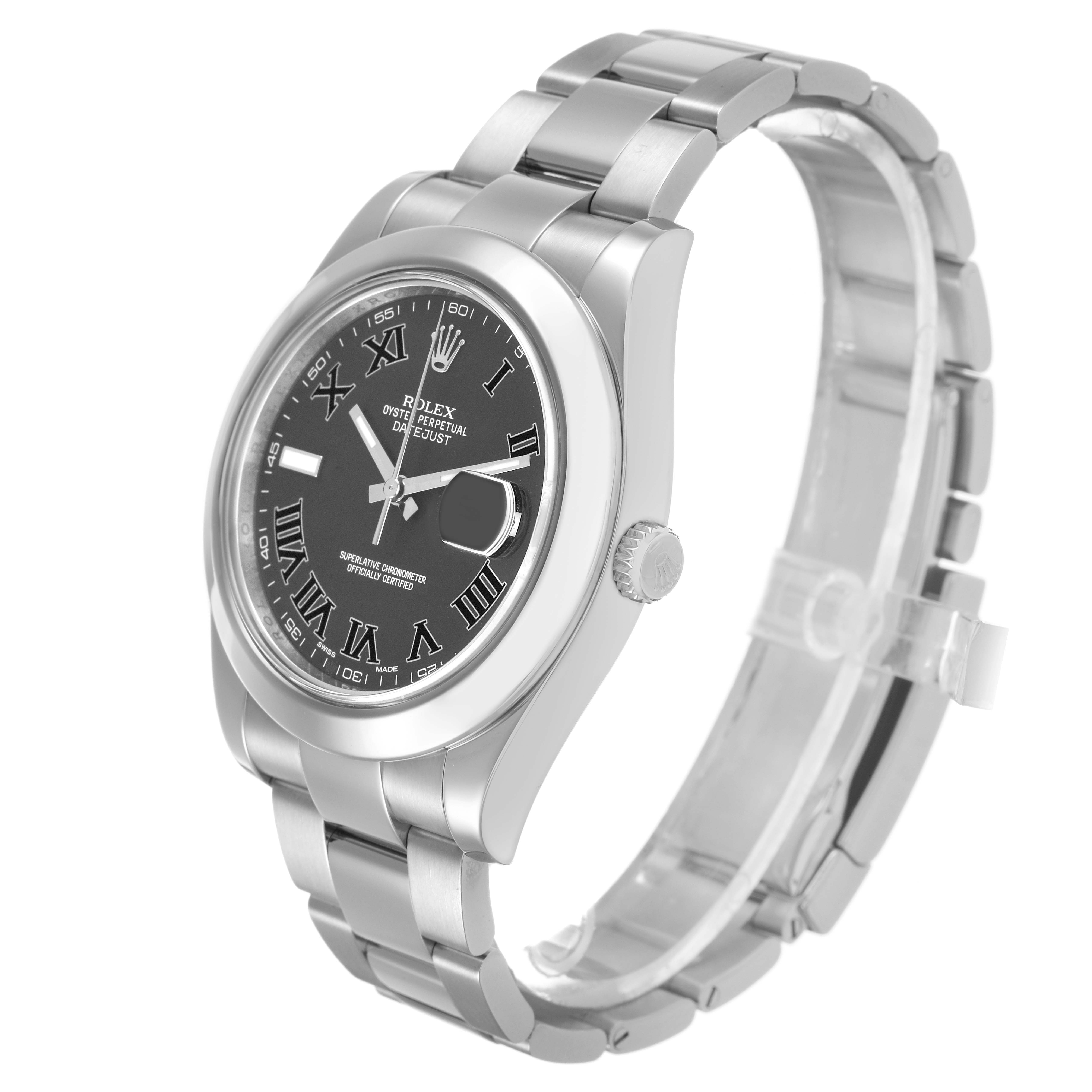 The Rolex Datejust 41 116300 Men's Stainless Steel Grey Dial is shown at an angled front view, highlighting the case, dial, and bracelet.