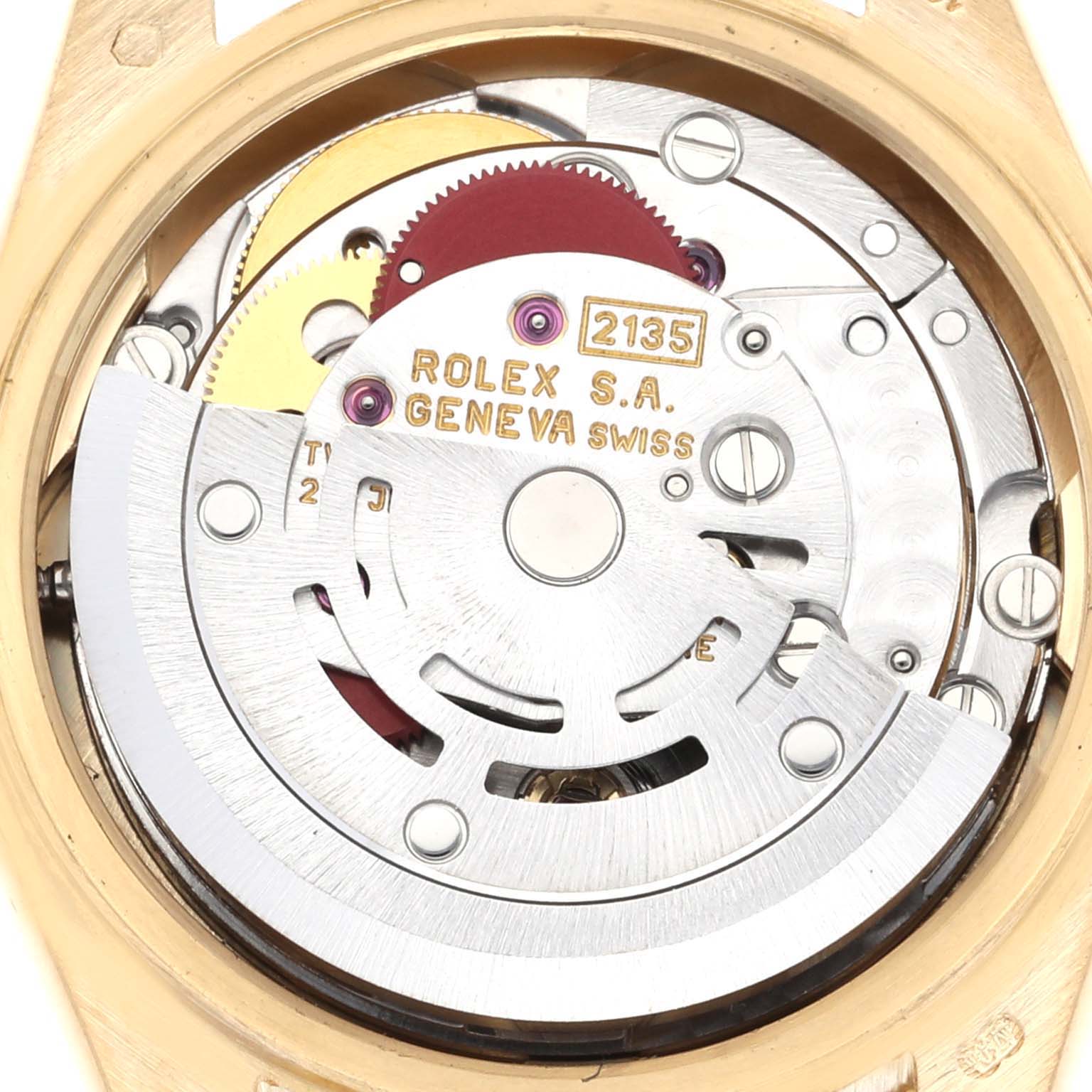 The image shows the internal mechanisms of a Rolex President 69178 Women's Yellow Gold Champagne Dial 69178 Women's Yellow Gold Champagne Dial model watch, focusing on the movement parts.
