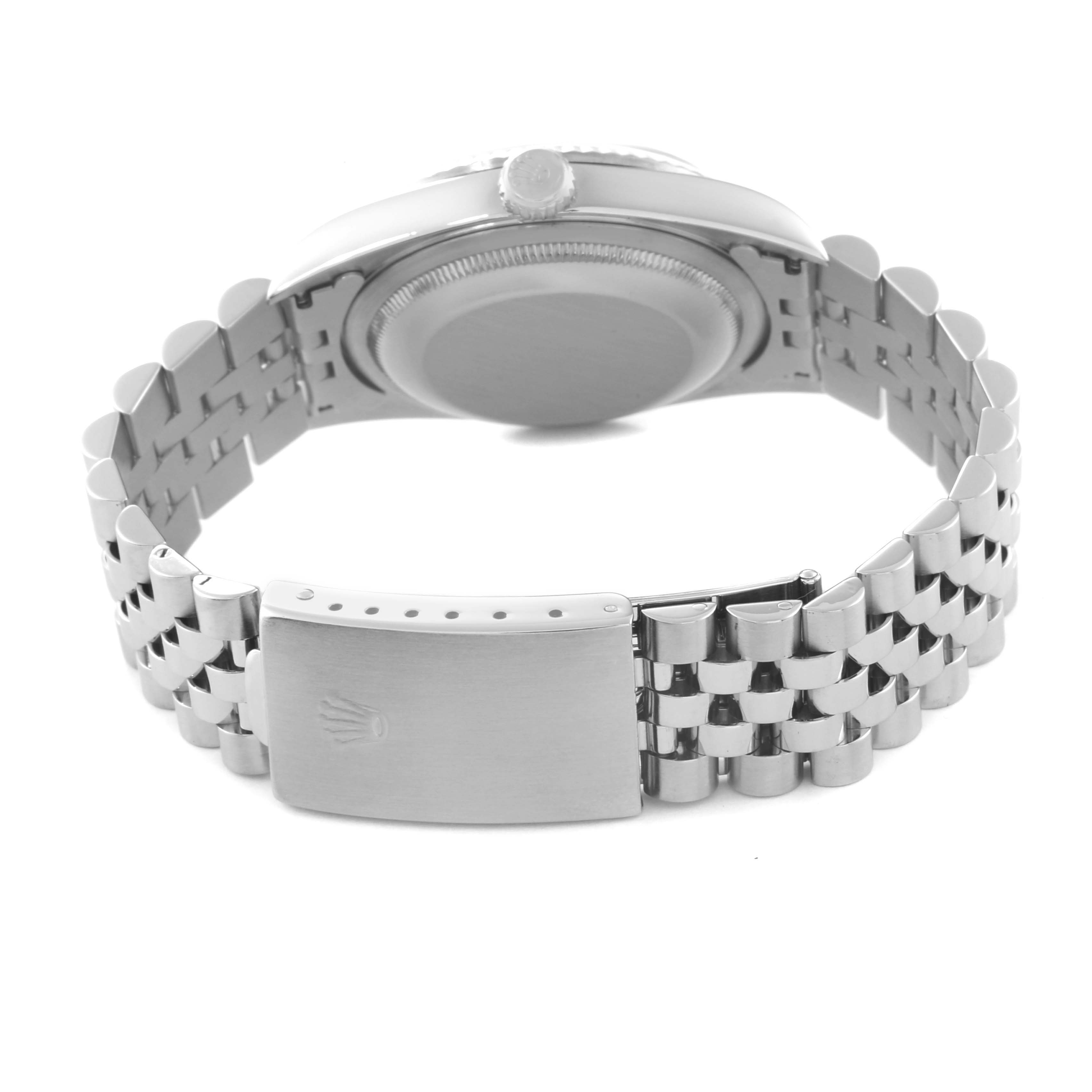 The image shows the back side and clasp of a Rolex Datejust 16234 Men's Stainless Steel Silver Dial 16234 Men's Stainless Steel Silver Dial watch, including the case back and bracelet.