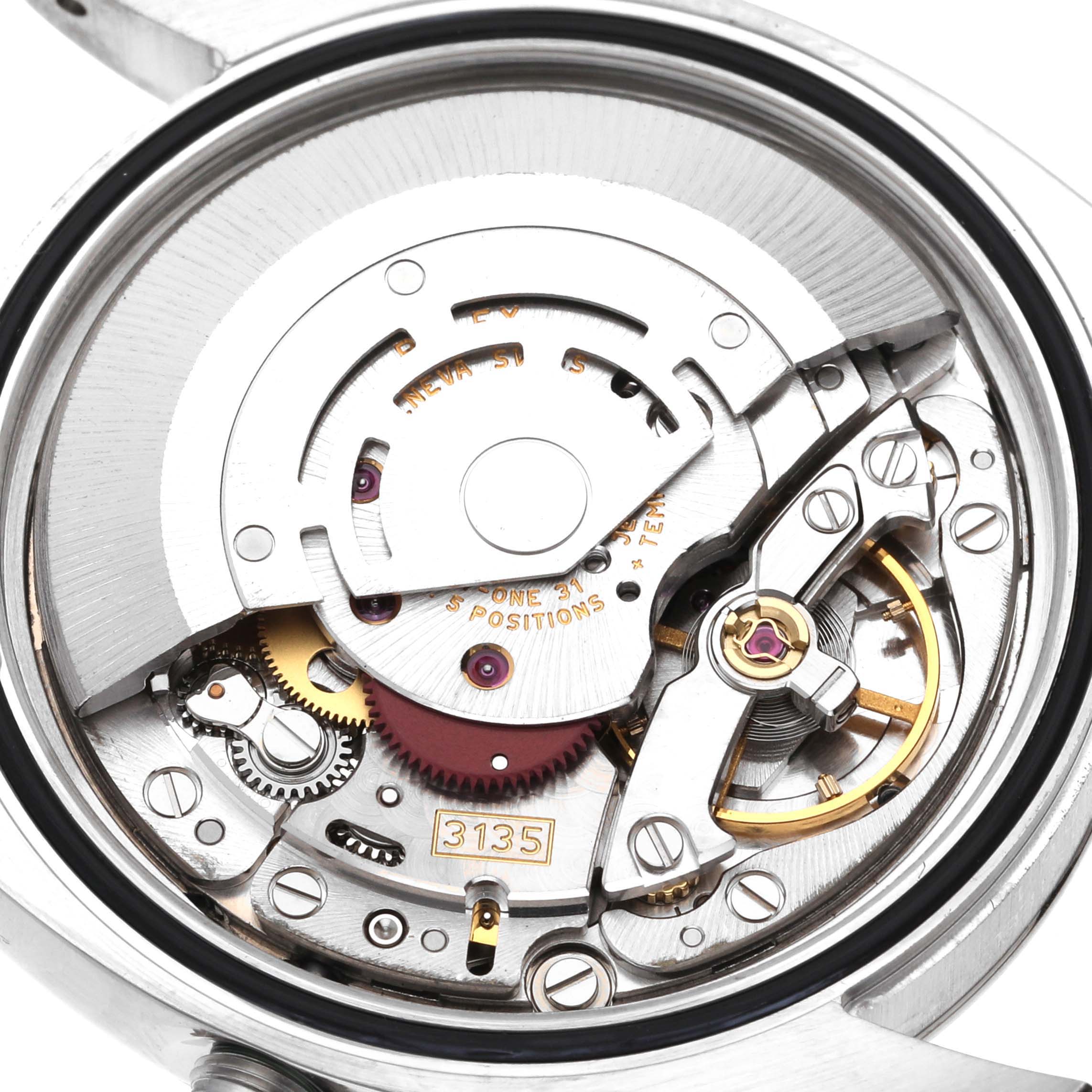 This image shows the inner mechanical movement of the Rolex Datejust 116234 Men's Stainless Steel White Dial 116234 Men's Stainless Steel White Dial watch from a close-up, top-down angle.