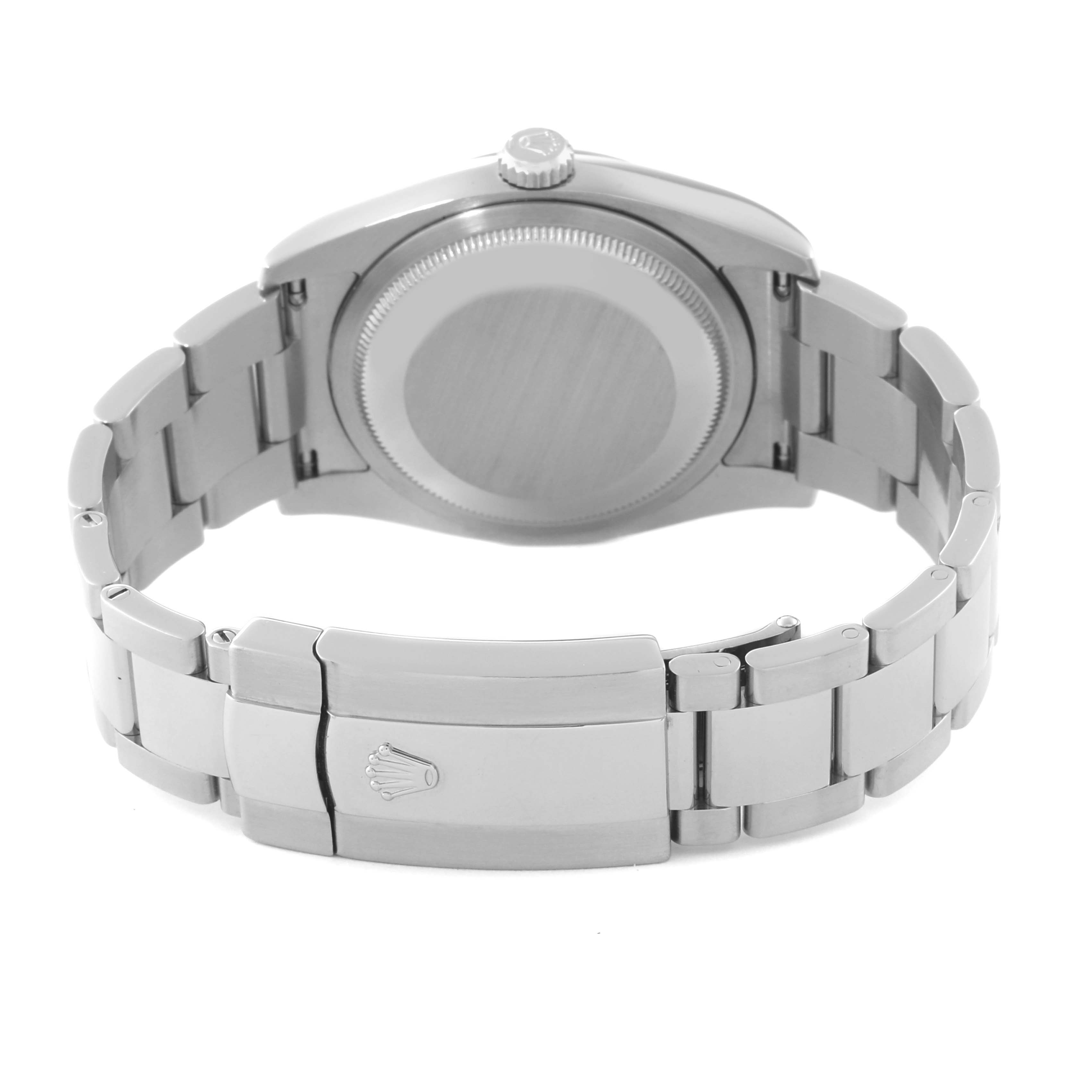 The image shows the back view of a Rolex Datejust 116234 Men's Stainless Steel Silver Dial 116234 Men's Stainless Steel Silver Dial, highlighting the bracelet and the closed clasp with the Rolex logo.