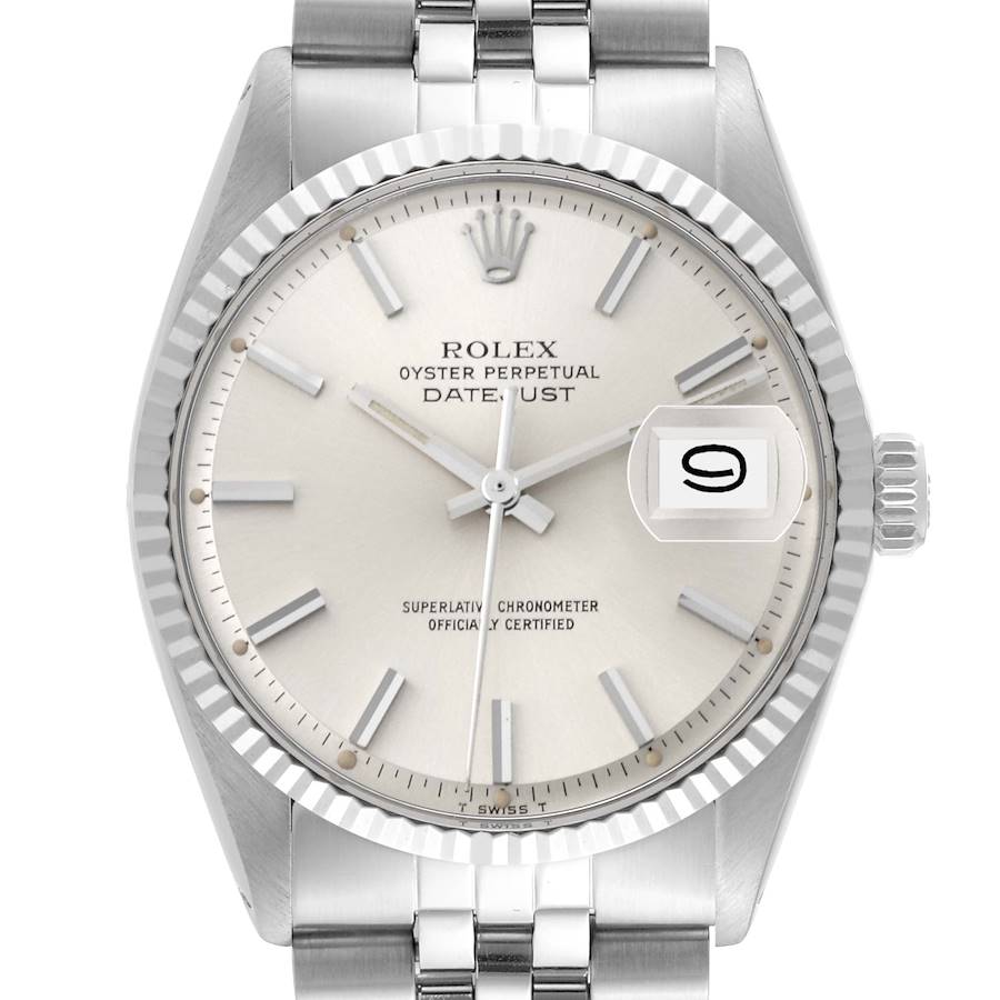 Rolex Datejust Steel White Gold Silver Dial Vintage Mens Watch 1601 SwissWatchExpo