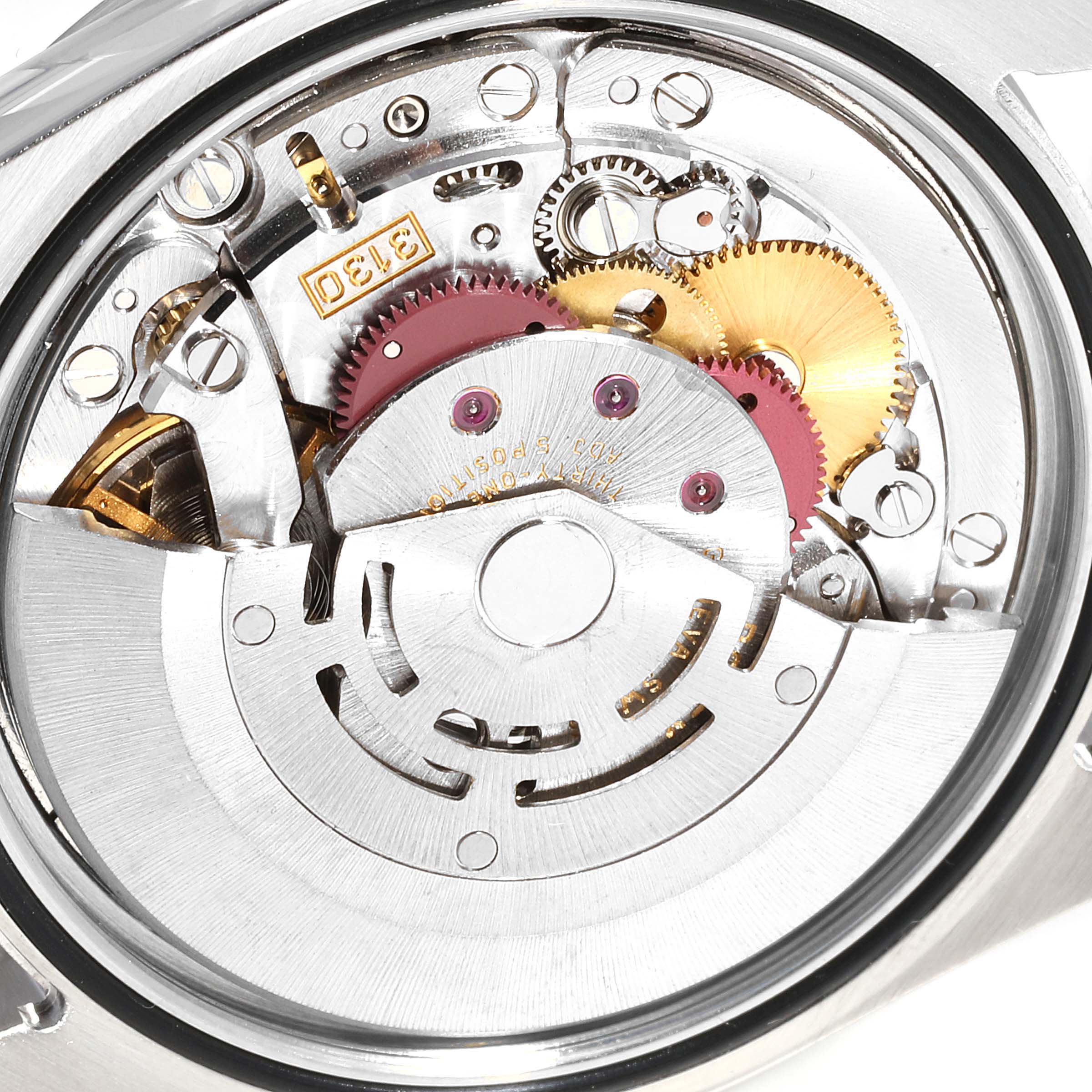 This image shows a close-up view of the internal mechanical components and movement of a Rolex Explorer 114270 Men
s Stainless Steel Black Dial 114270 Men
s Stainless Steel Black Dial watch.