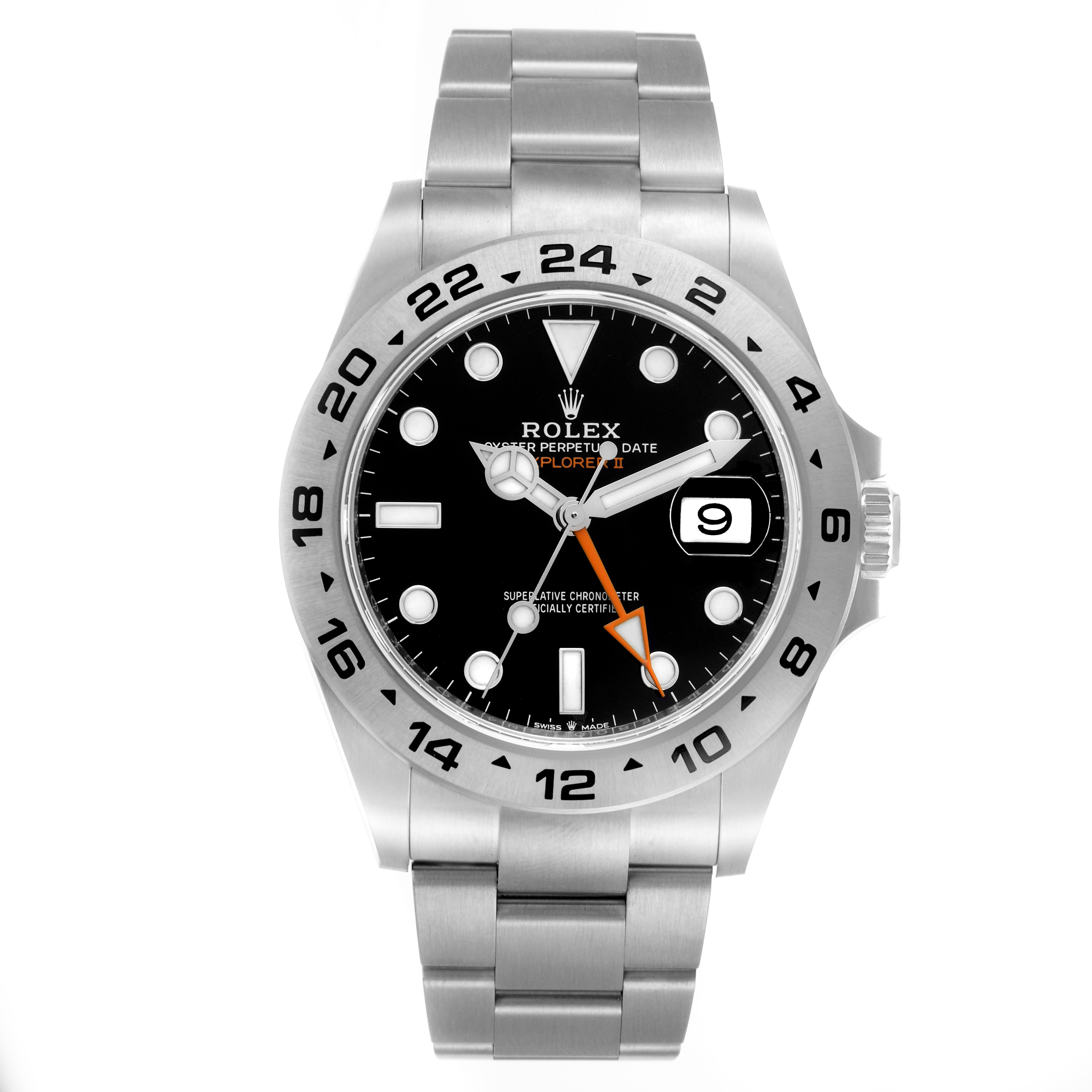 The Rolex Explorer 226570 Men
s Stainless Steel Black Dial 226570 Men
s Stainless Steel Black Dial watch is shown from a front angle, displaying the full face, bezel, and part of the bracelet.