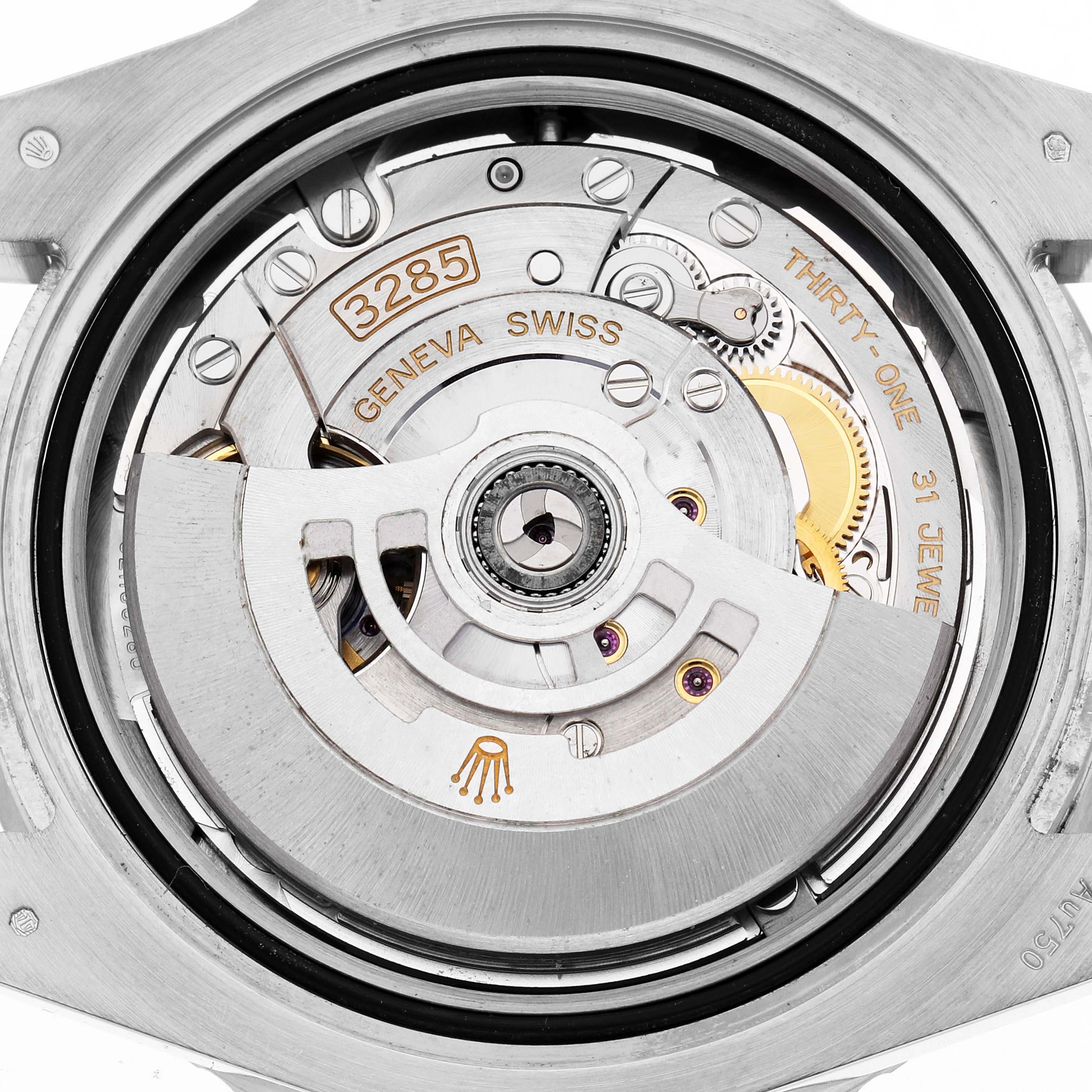 This image shows the movement of a Rolex GMT-Master 126719 Men
s White Gold Blue Dial 126719 Men
s White Gold Blue Dial, highlighting details like the rotor and intricate components.