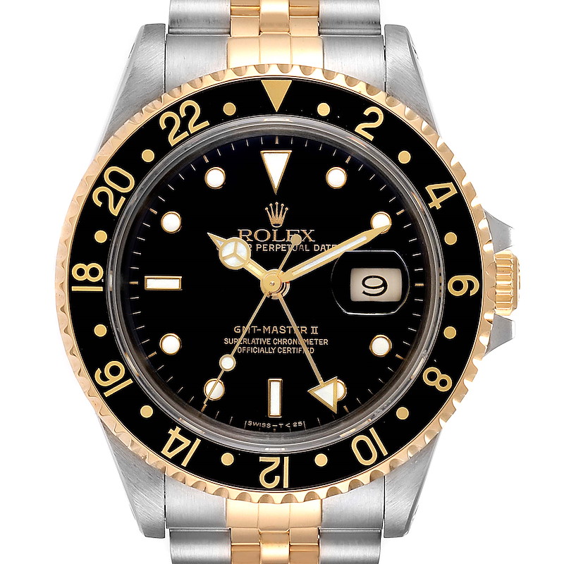 Rolex GMT Master II Yellow Gold Steel Jubilee Bracelet Mens Watch 16713 SwissWatchExpo