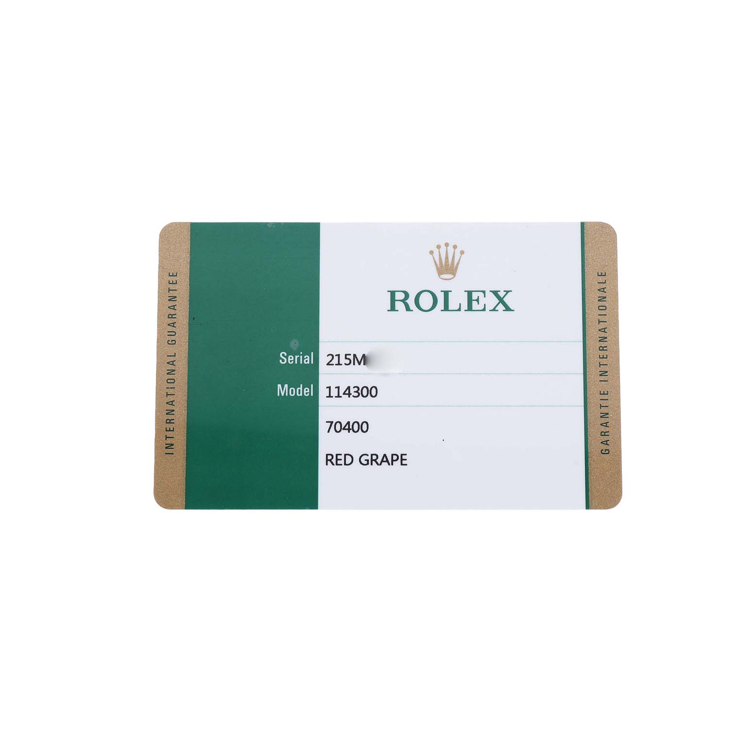 The image shows a Rolex international guarantee card for the Oyster Perpetual model.