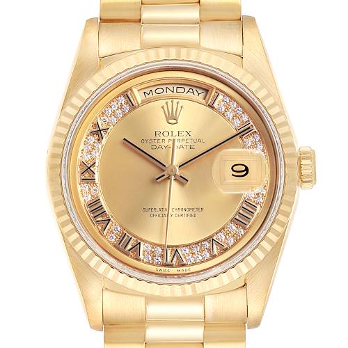 Photo of NOT FOR SALE -- Rolex President Day-Date Yellow Gold Myriad Diamond Mens Watch 18238 -- PARTIAL PAYMENT