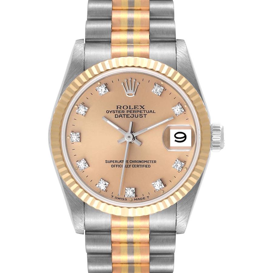 Rolex President Midsize Tridor White Yellow Rose Gold Diamond Ladies Watch 68279 SwissWatchExpo