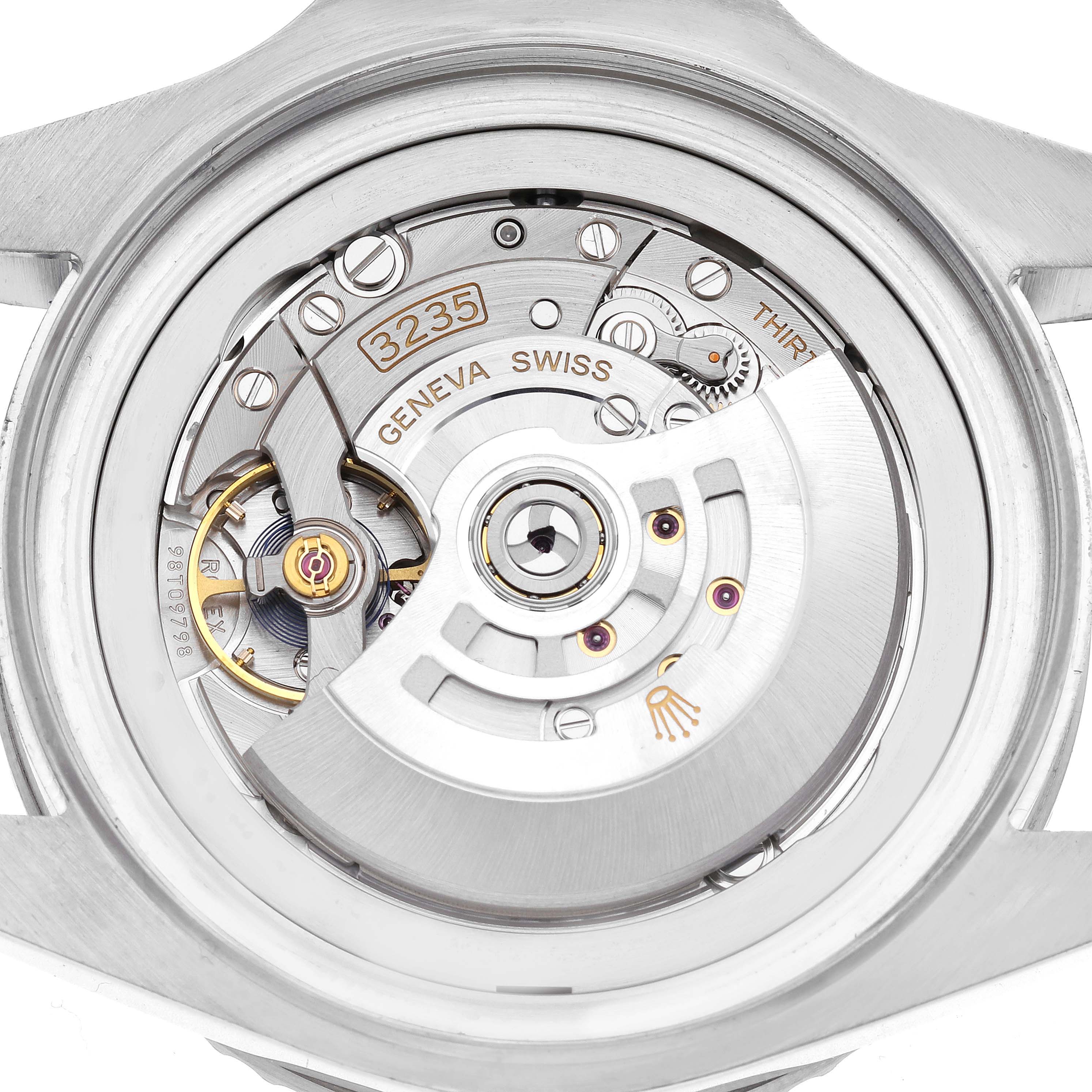 The image shows the back view of a Rolex Sea-Dweller 126660 Men
s Stainless Steel Blue Dial 126660 Men
s Stainless Steel Blue Dial watch, displaying its intricate movement components.