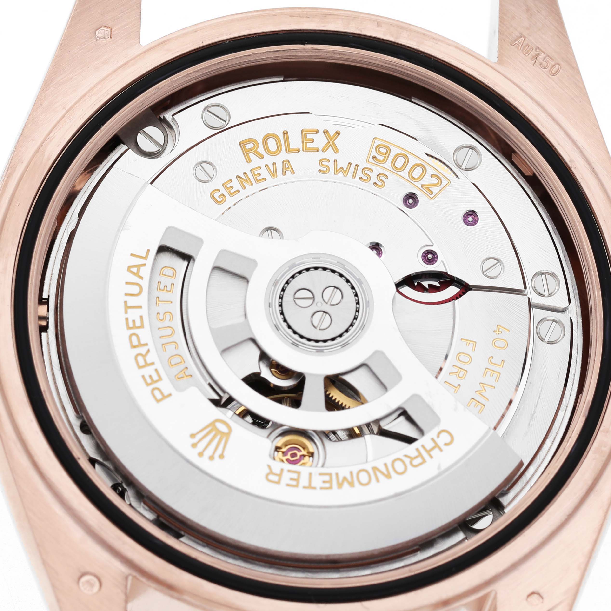 This image shows the movement and internal mechanism of a Rolex Sky-Dweller 336935 Men's Rose Gold Grey Dial watch from a rear angle.