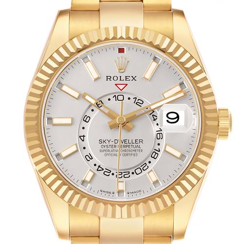 Photo of Rolex Sky-Dweller Yellow Gold White Dial Mens Watch 336938 Box Card