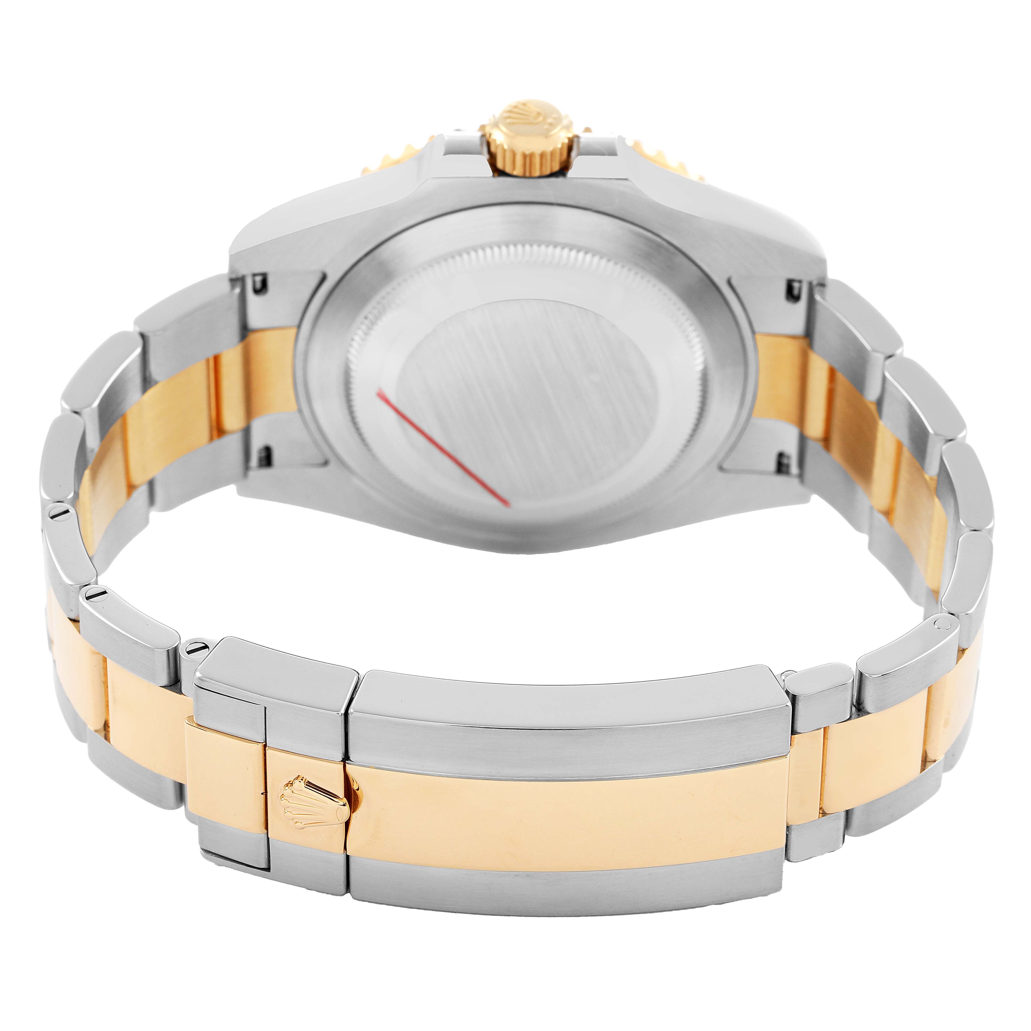 The image shows the back view of a Rolex Submariner 126613 Men's Steel and Gold (two tone) Black Dial, highlighting the case back, bracelet, and clasp.