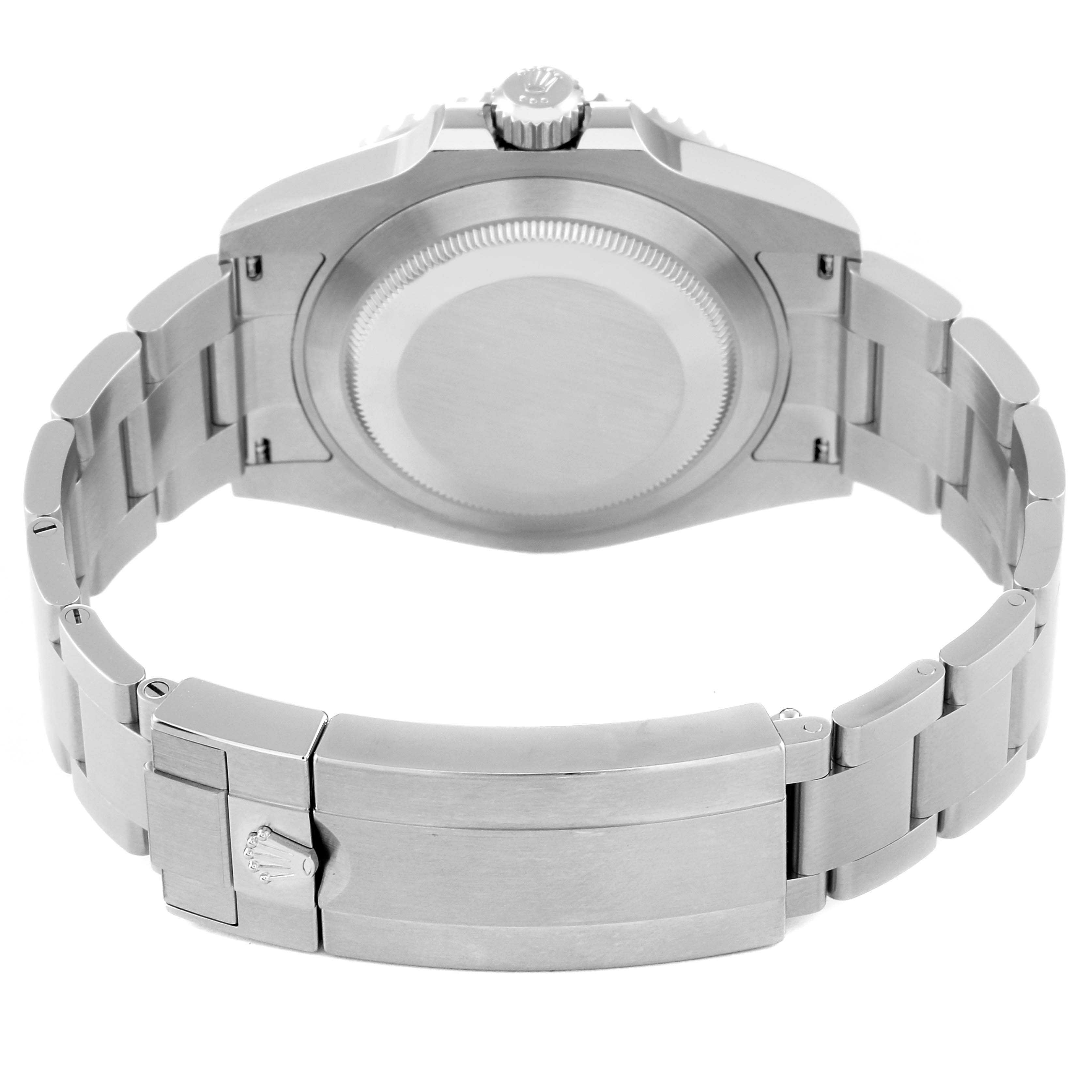 This image shows the back view of a Rolex Submariner 126610 Men
s Stainless Steel Black Dial 126610 Men
s Stainless Steel Black Dial watch, highlighting its case back and metal bracelet.