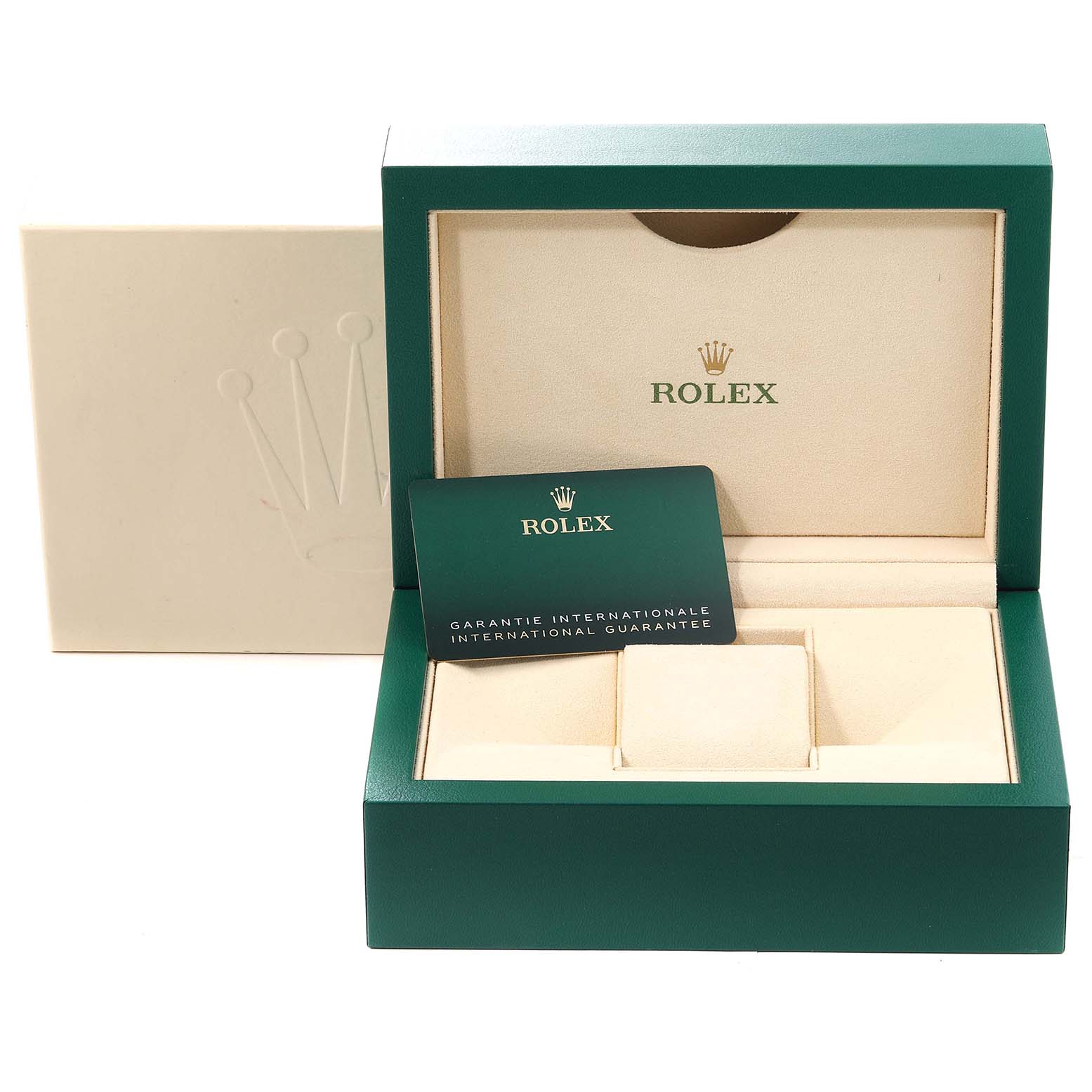 The image shows the open box and guarantee card of a Rolex Submariner 126610 Men
s Stainless Steel Black Dial 126610 Men
s Stainless Steel Black Dial watch.